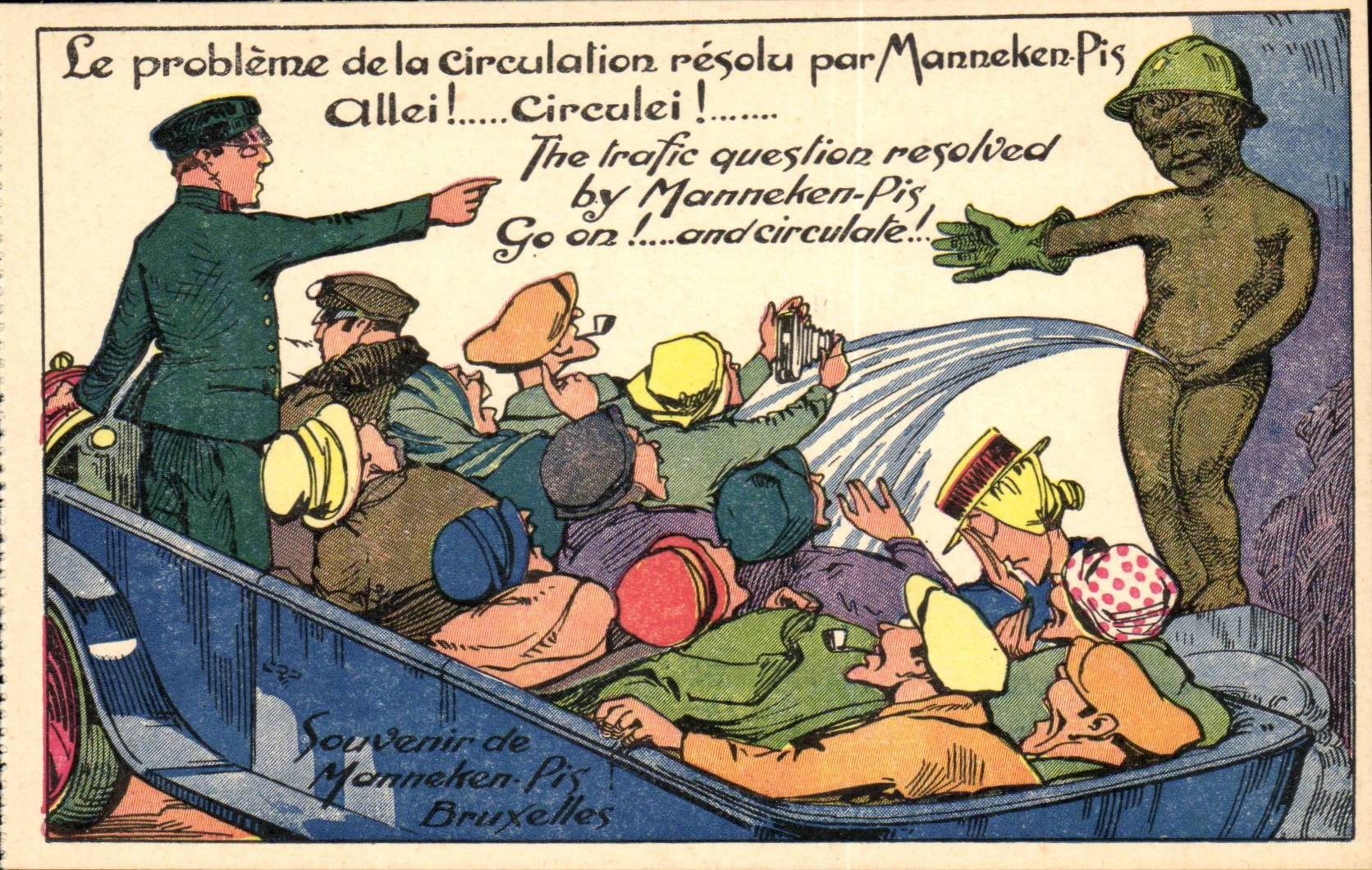 Belgie Belgique CPA Manekken Pis Le probleme de la circulation resolu Allei Circulei !