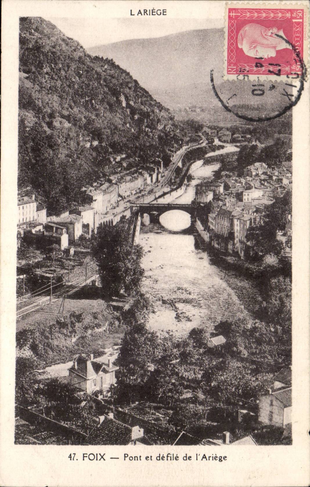 Foix CPA Bridge and procession of Ariège