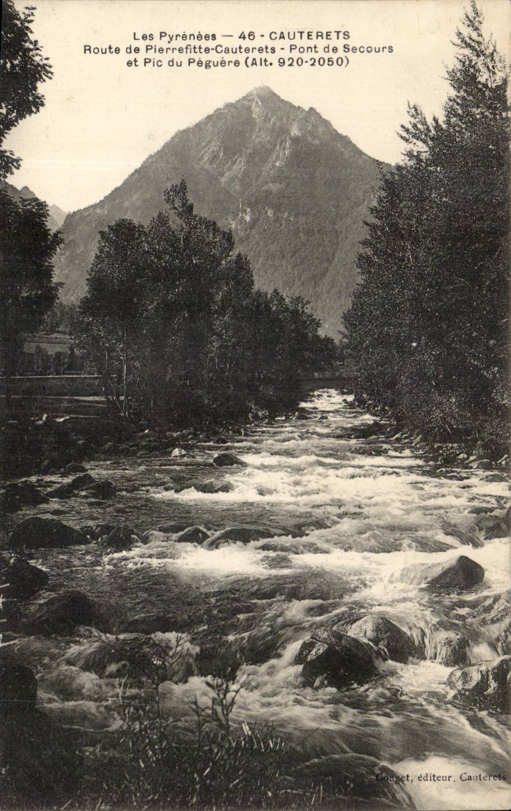 CPA Cauterets Road of Pierefitte Cauterets Bridge of help and peak of the peguere