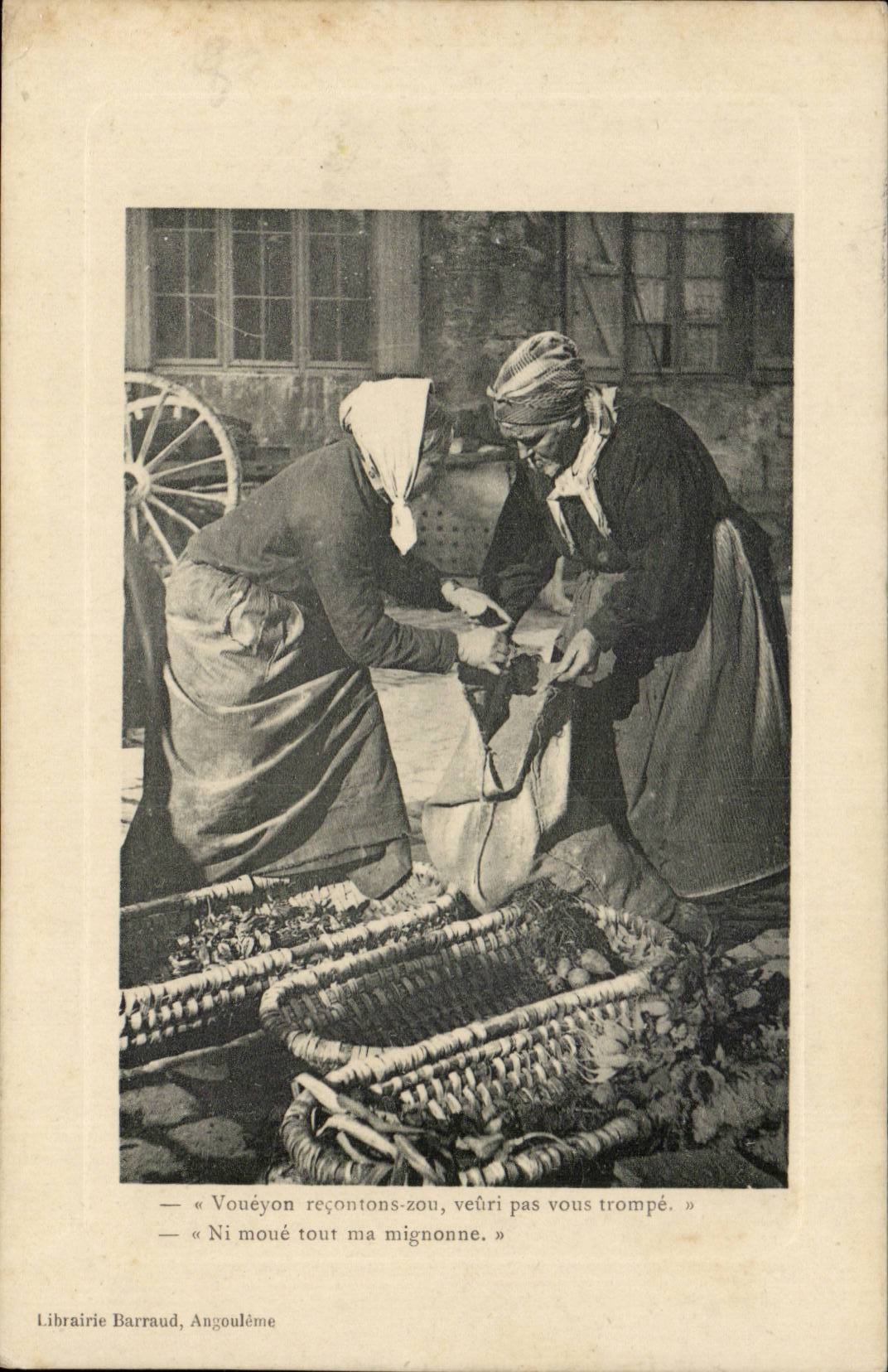 CPA VVoueyon reconous zou veuri not misleads you Paysans Folklore TOP machandes