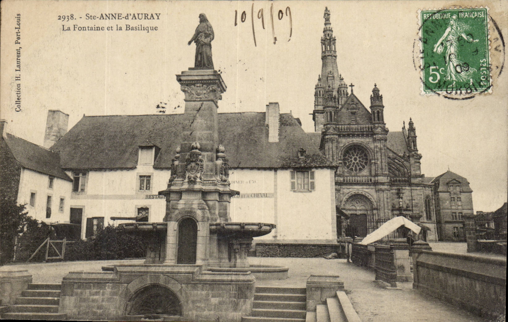 Saint Anne d' Auvray CPA the fountain and the basilica