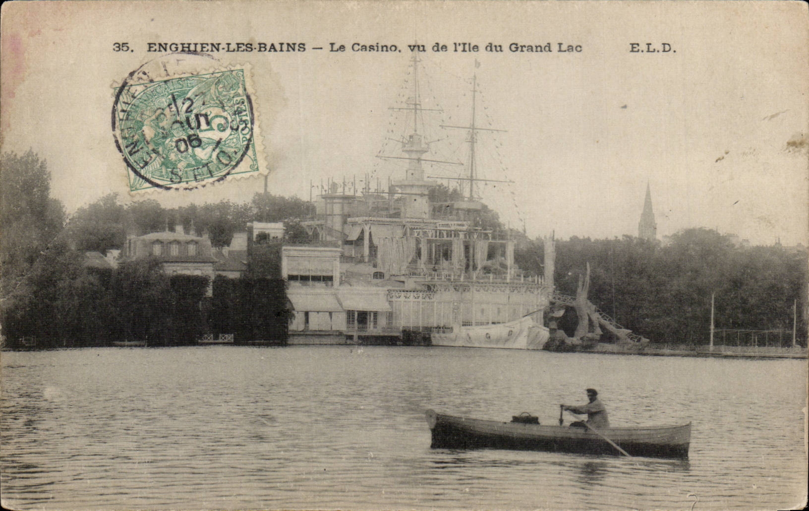 Enghien les Bains CPA das Kasino gesehen von der Insel des grossen Sees