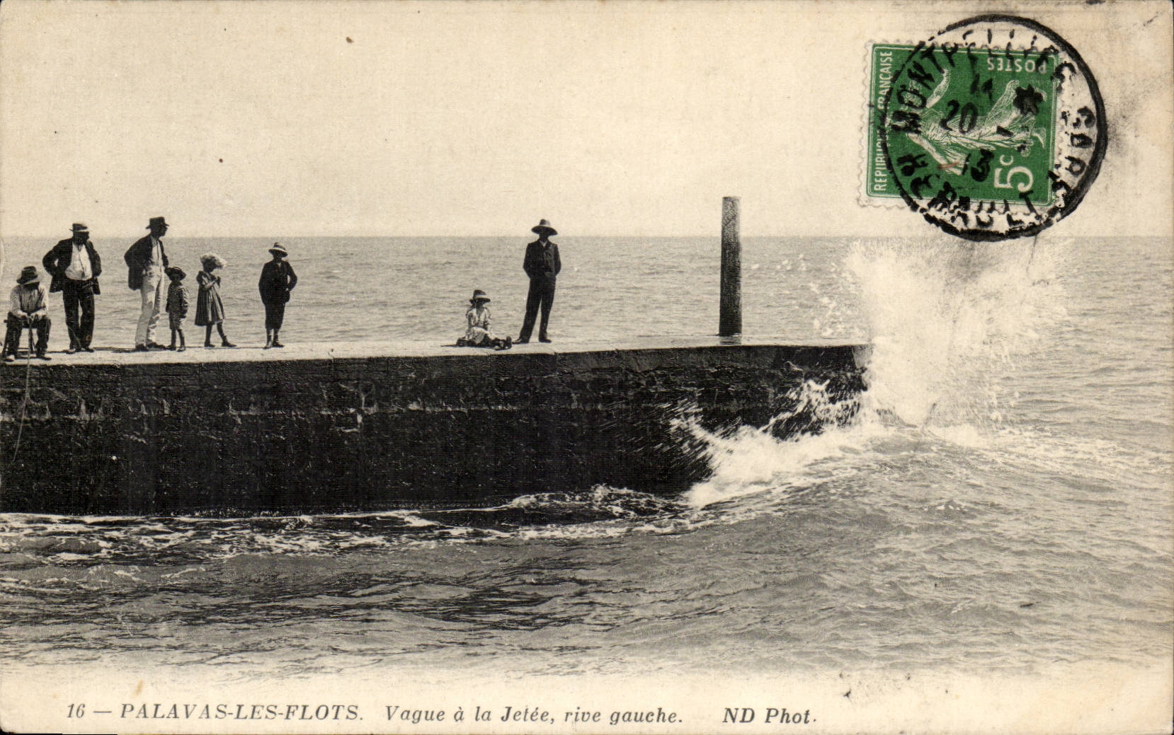 Surroundings of Montpellier Palavas Vague Floods CPA with the pier left bank