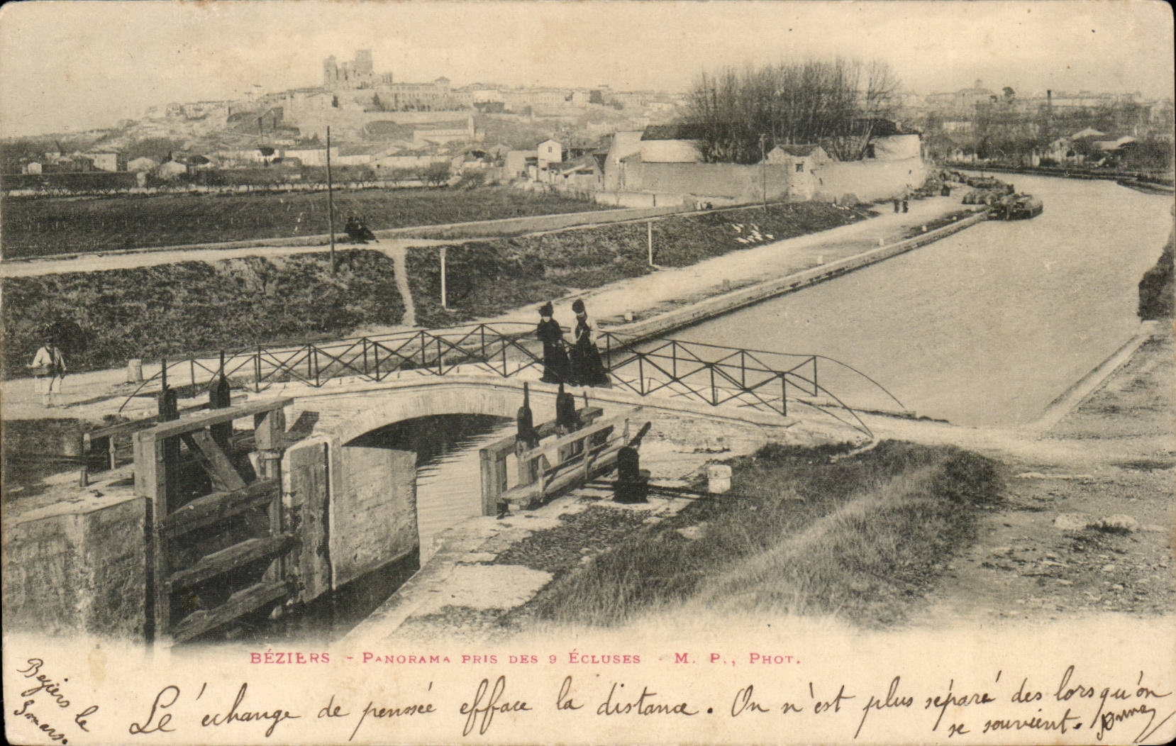 Beziers CPA Panorama taken of the 9 locks
