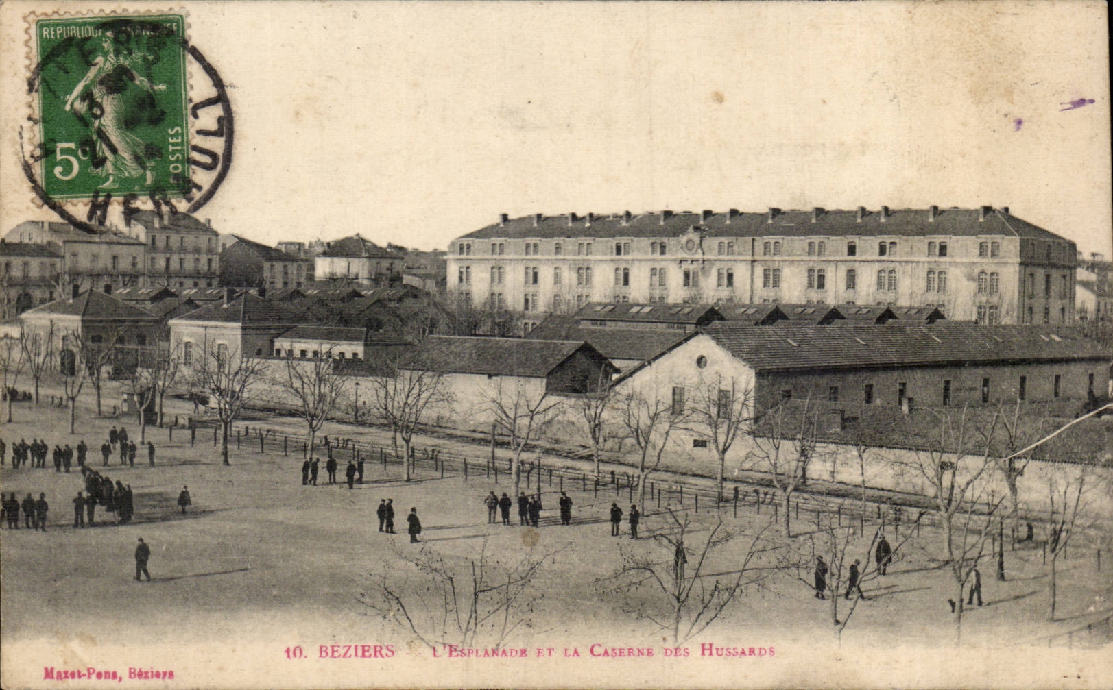 Beziers CPA the esplanade and the barracks of the hussards