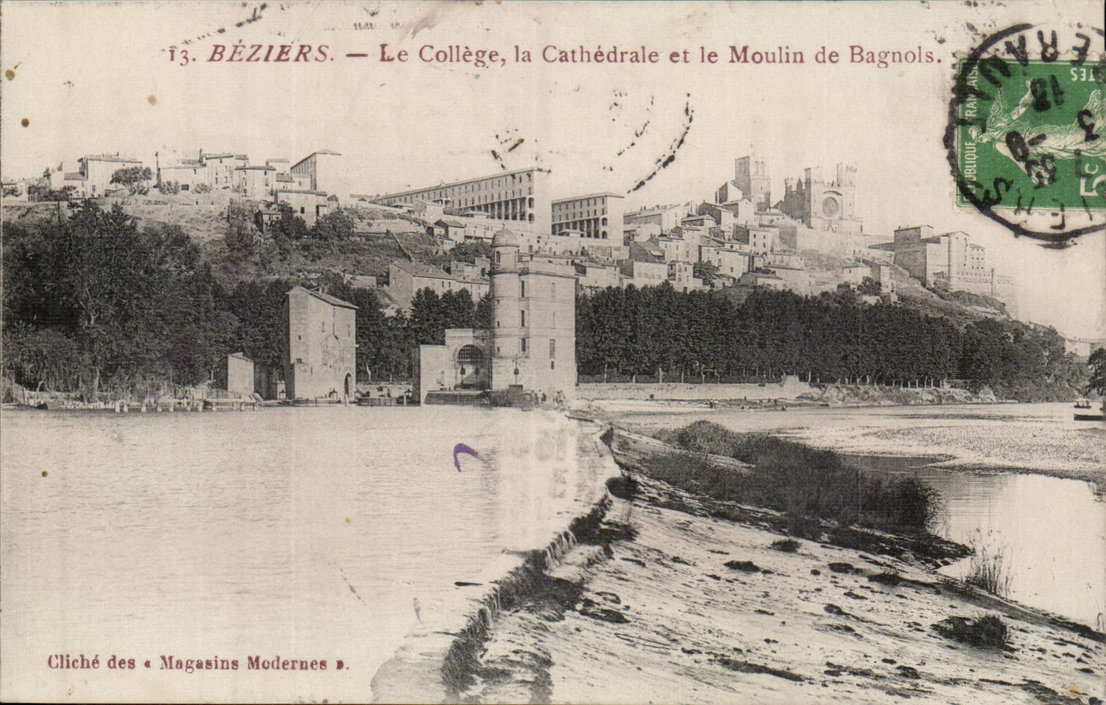 Beziers CPA the college the cathedral and the mill of Bagnols