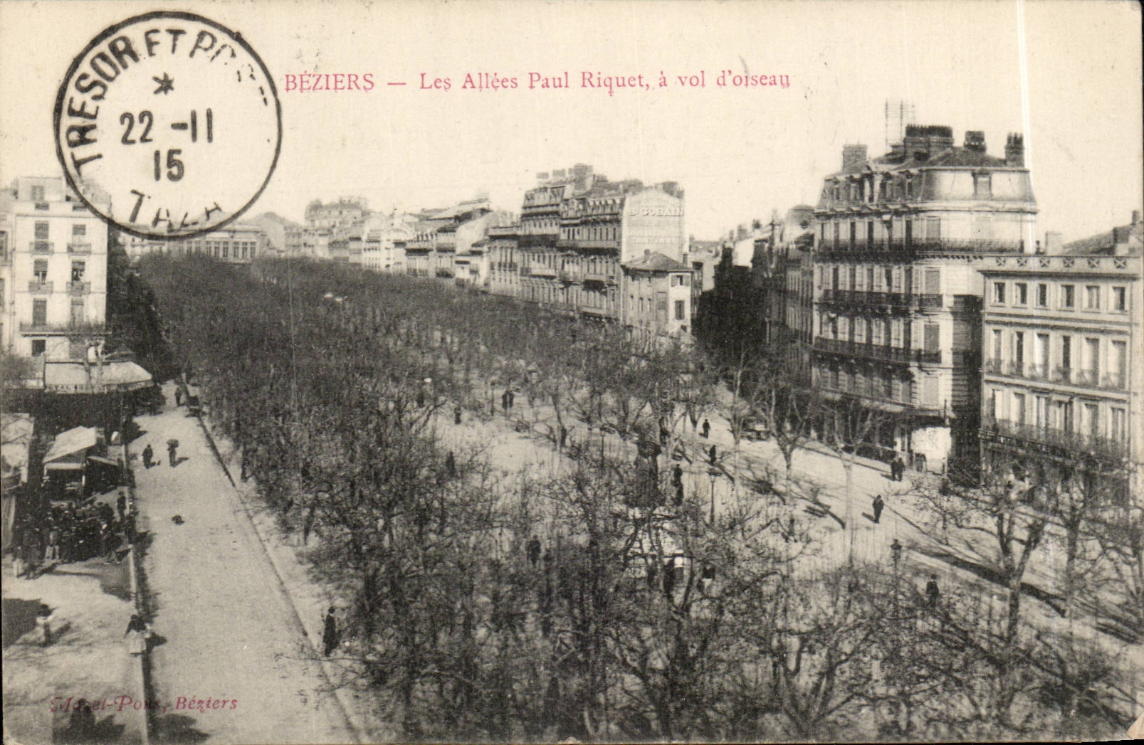 Beziers CPA the alleys Paul Riquet as the crow flies