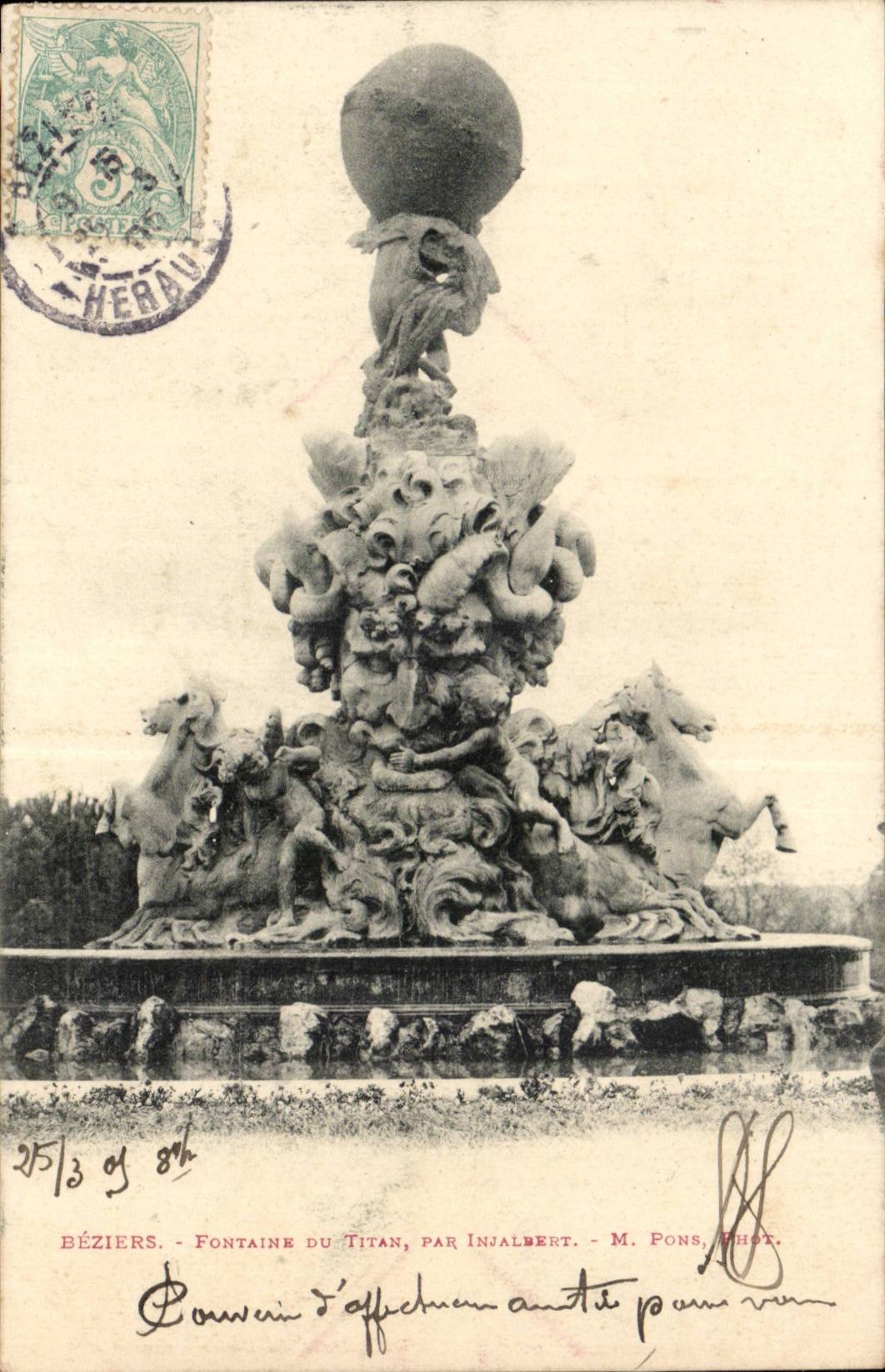 Beziers CPA Fountain of Titan by Injalbert