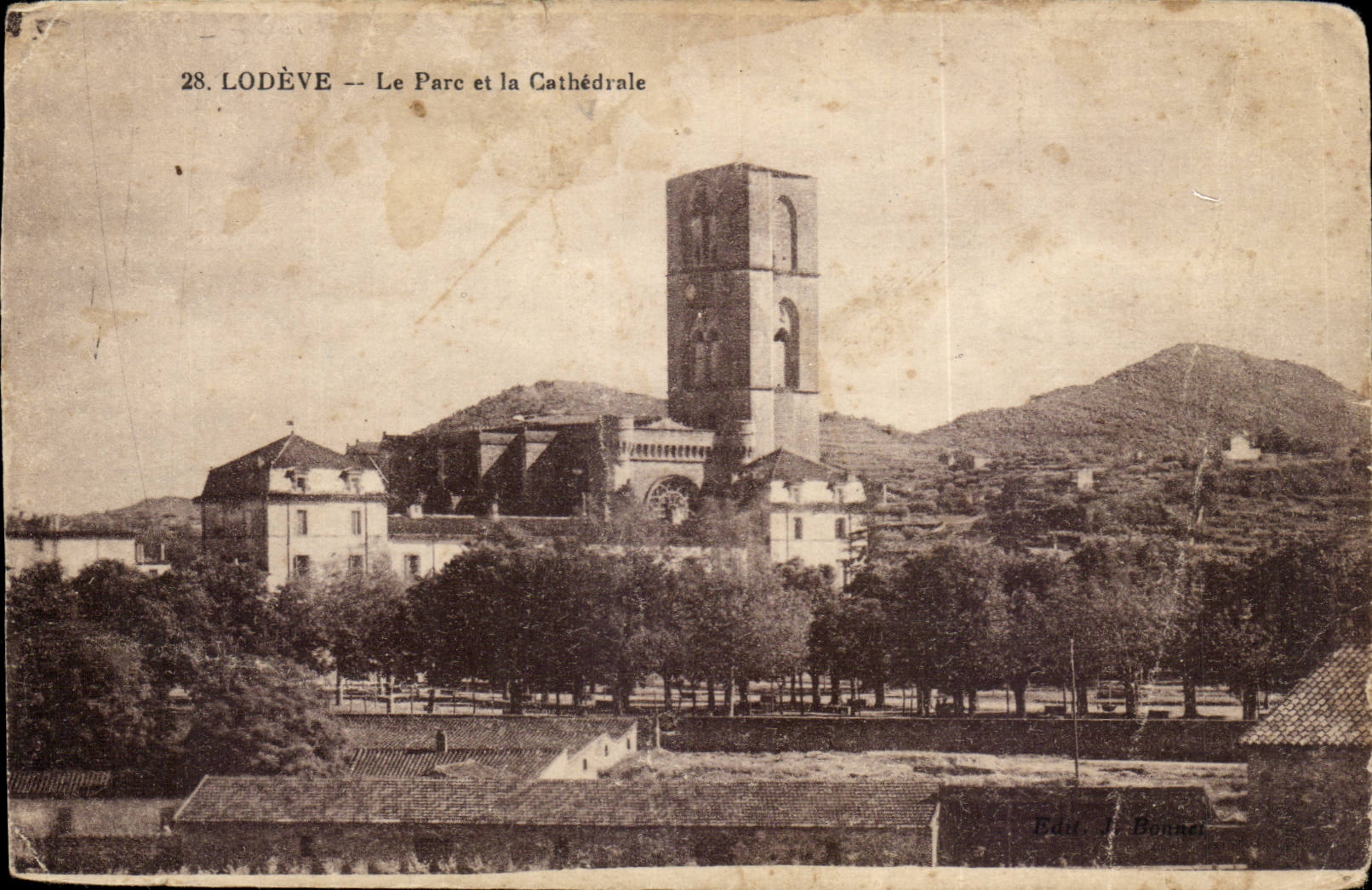 Lodeve - the Park and the Cathedral - CPA
