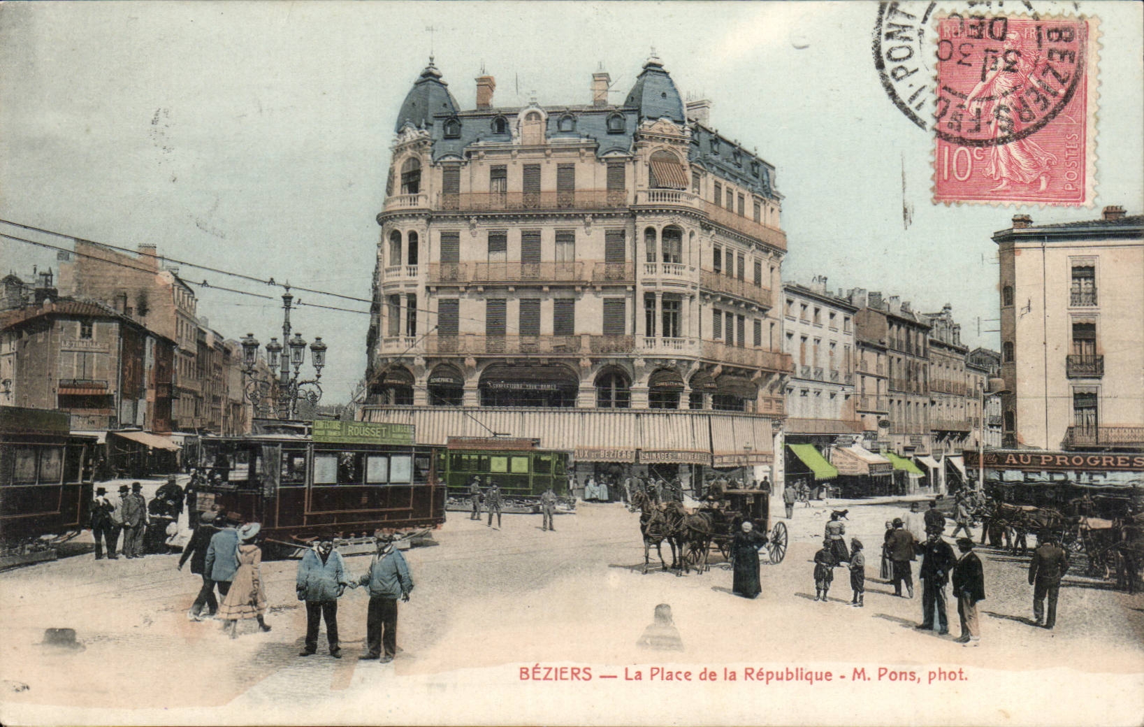 Beziers CPA the place of the Republic (tram)