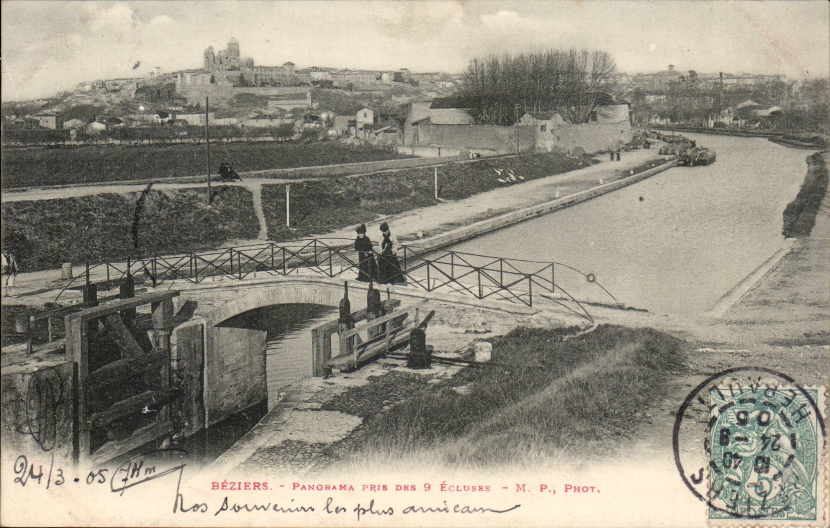 Beziers CPA Panorama taken of the 9 locks