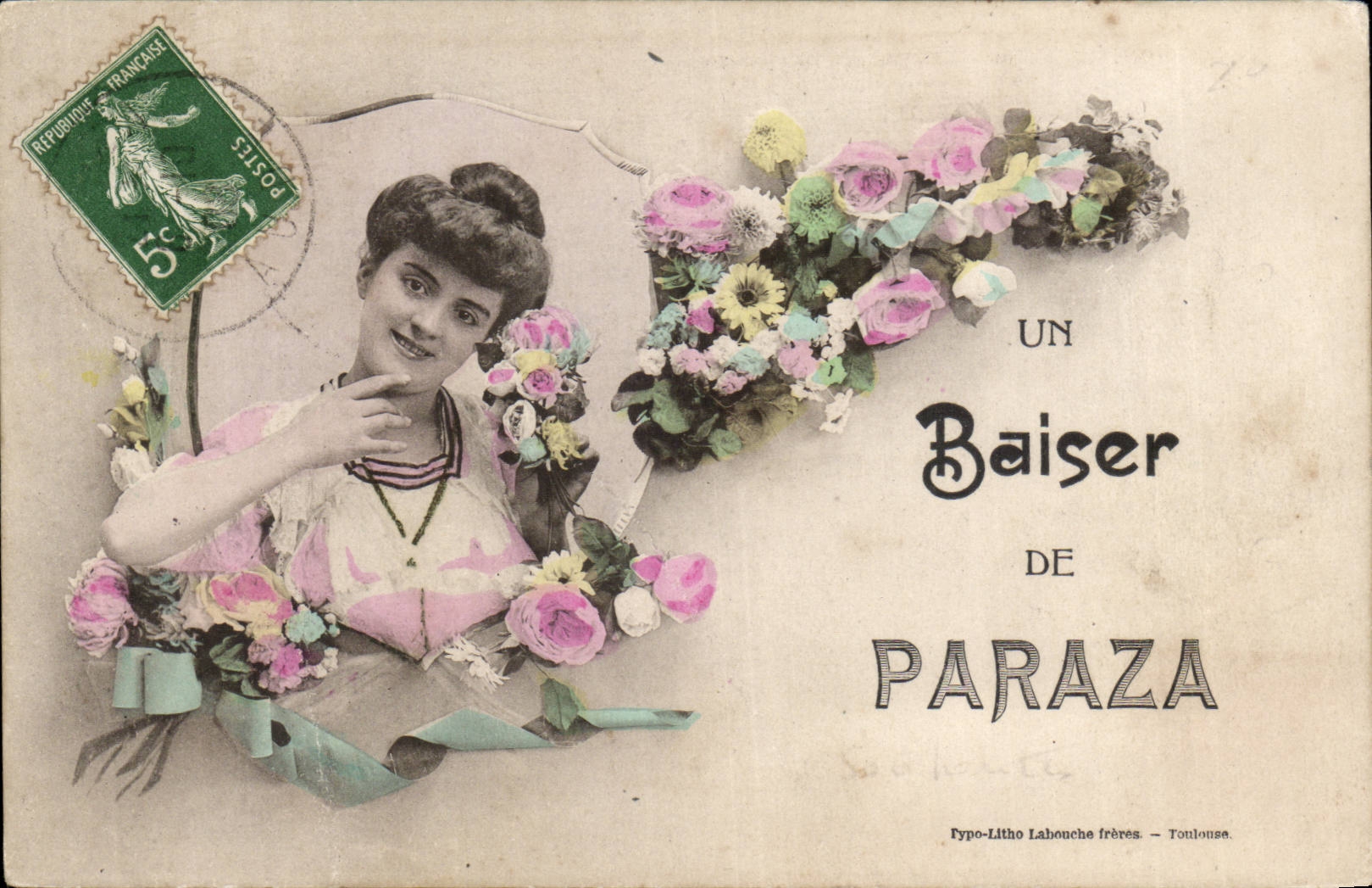 Paraza - Baiser de Paraza - Femme et Fleurs - CPA