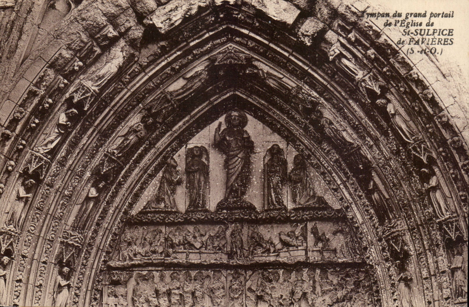 Saint Sulpice de Favieres CPA Tympan du grand portail de l'eglise