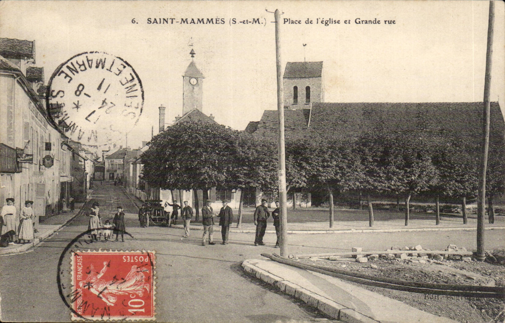 Saint Mammes - Place of the Church and Main street CPA