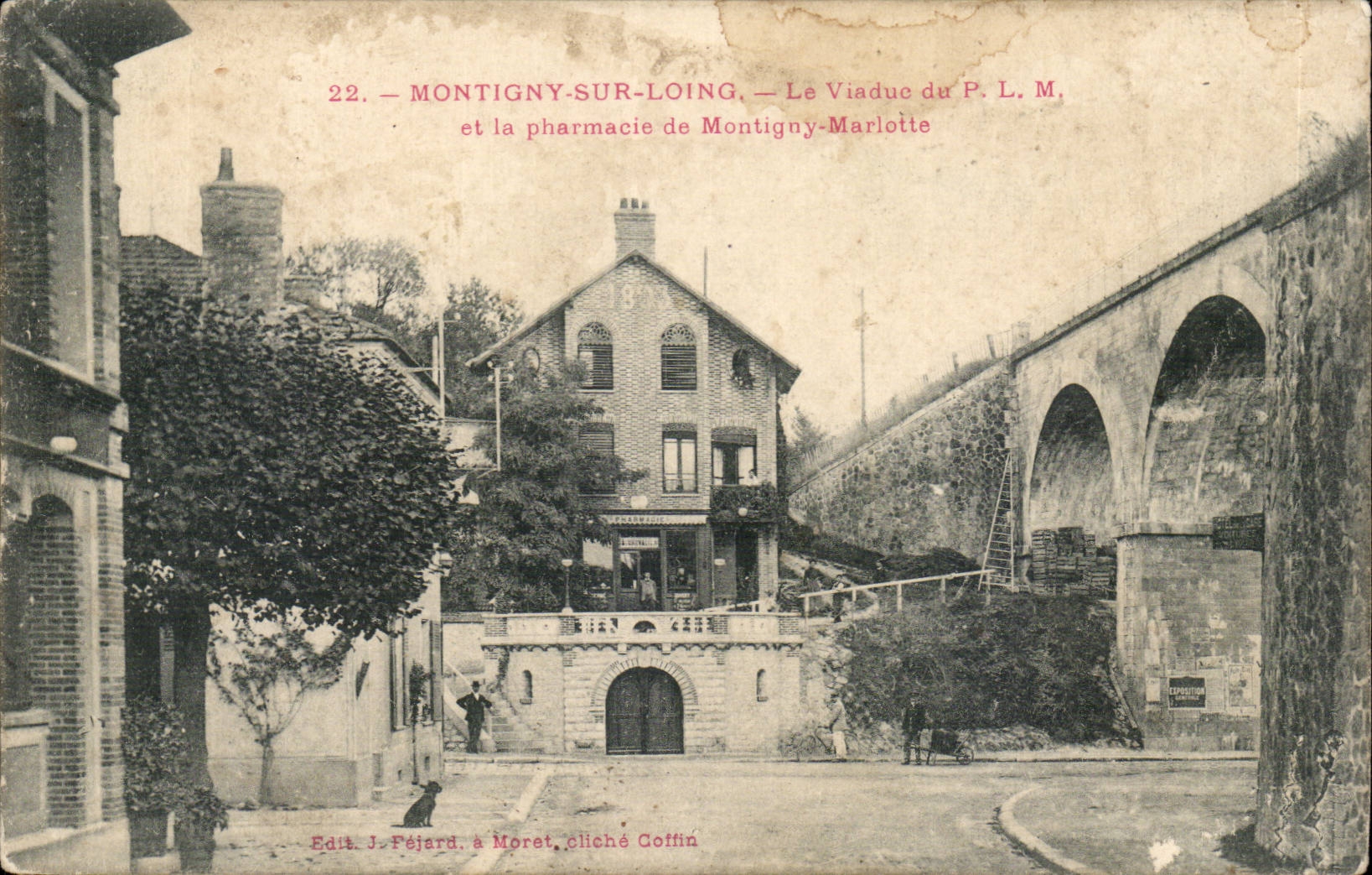 Montigny on Loing - the Viaduct of the PLM and the Pharmacy of Montigny Marlotte CPA