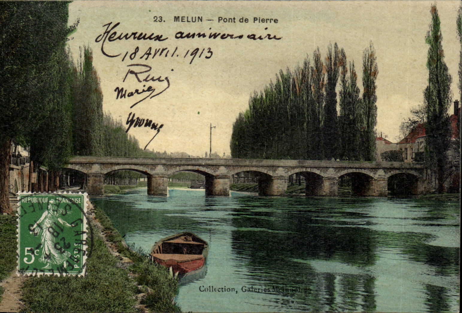 Melun - Bridge of Pierre - boat - 1913 CPA