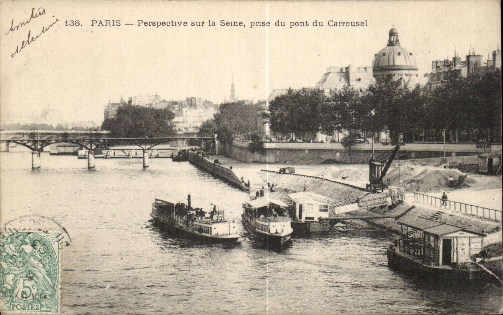 Paris CPA Perspective sur la Seine prise du pont du Carrousel
