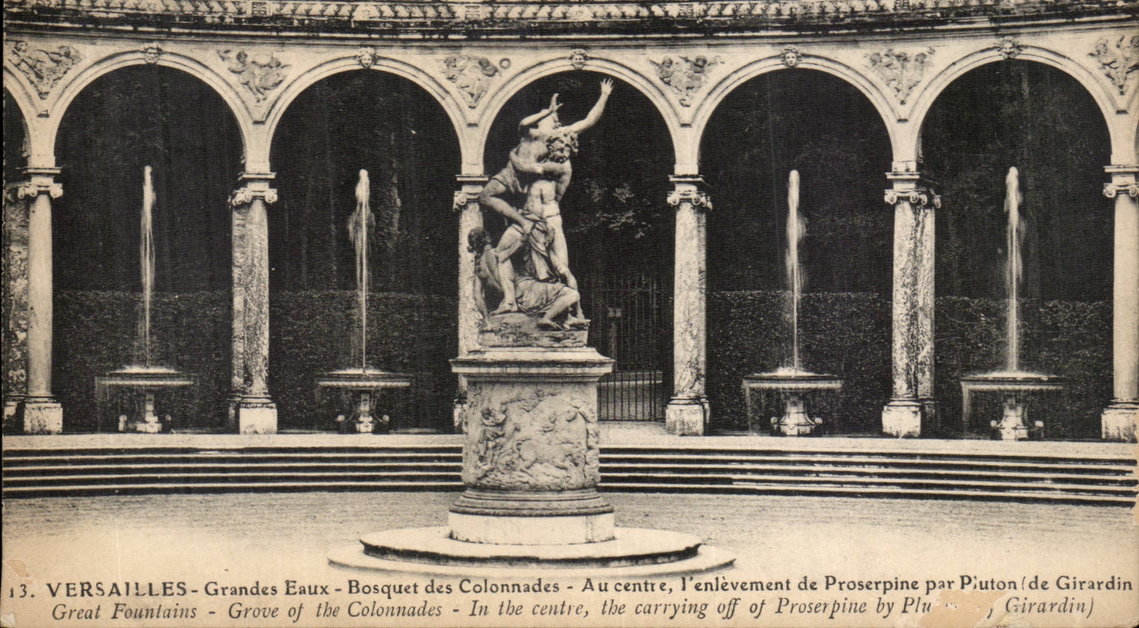 Versailles CPA Large water Thicket of the colonnades Removal of Proserpin by Piuton