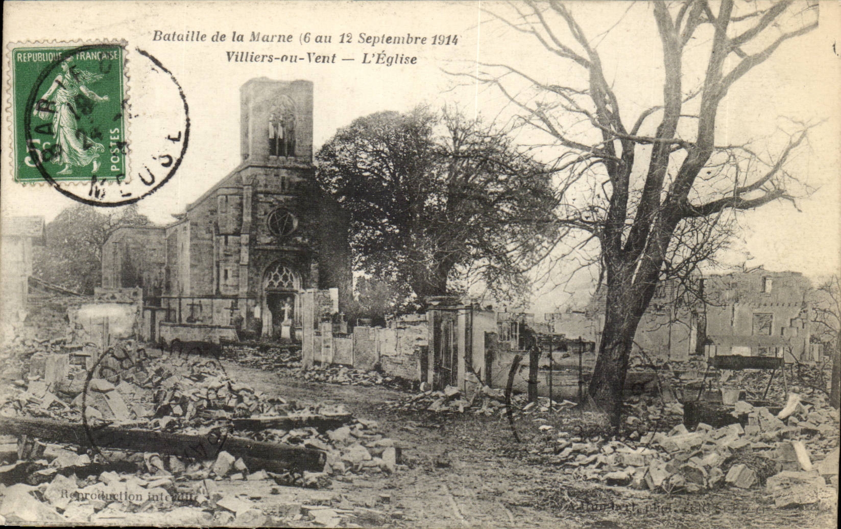 Battle of the marl Villiers September 1914 to wind CPA the church