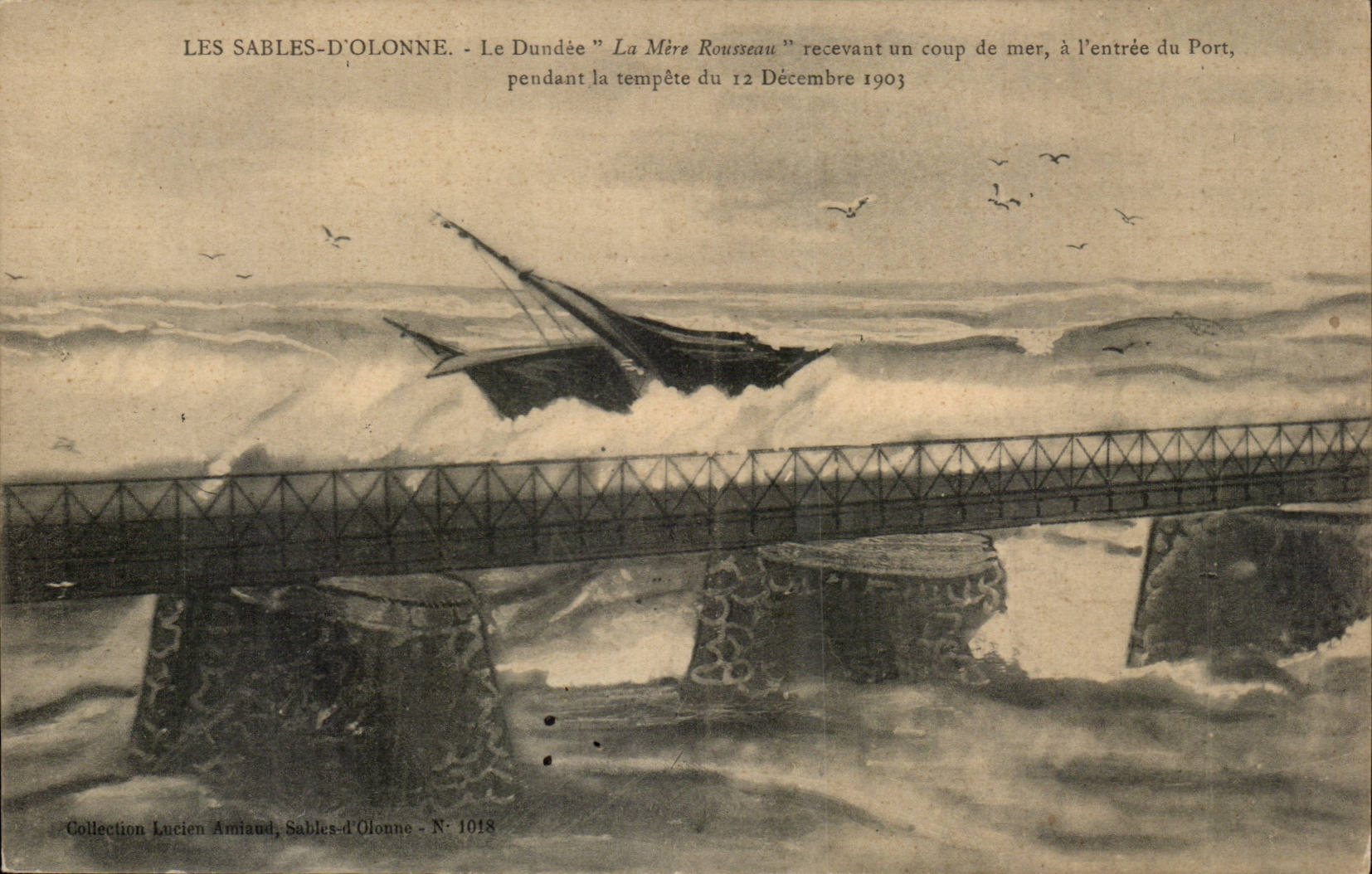 Sande von olonne CPA das Dundee das Rousseau bemuttern das Empfangen eines schweren Schwellen wahrend des Sturms des 12 Dezember 1903