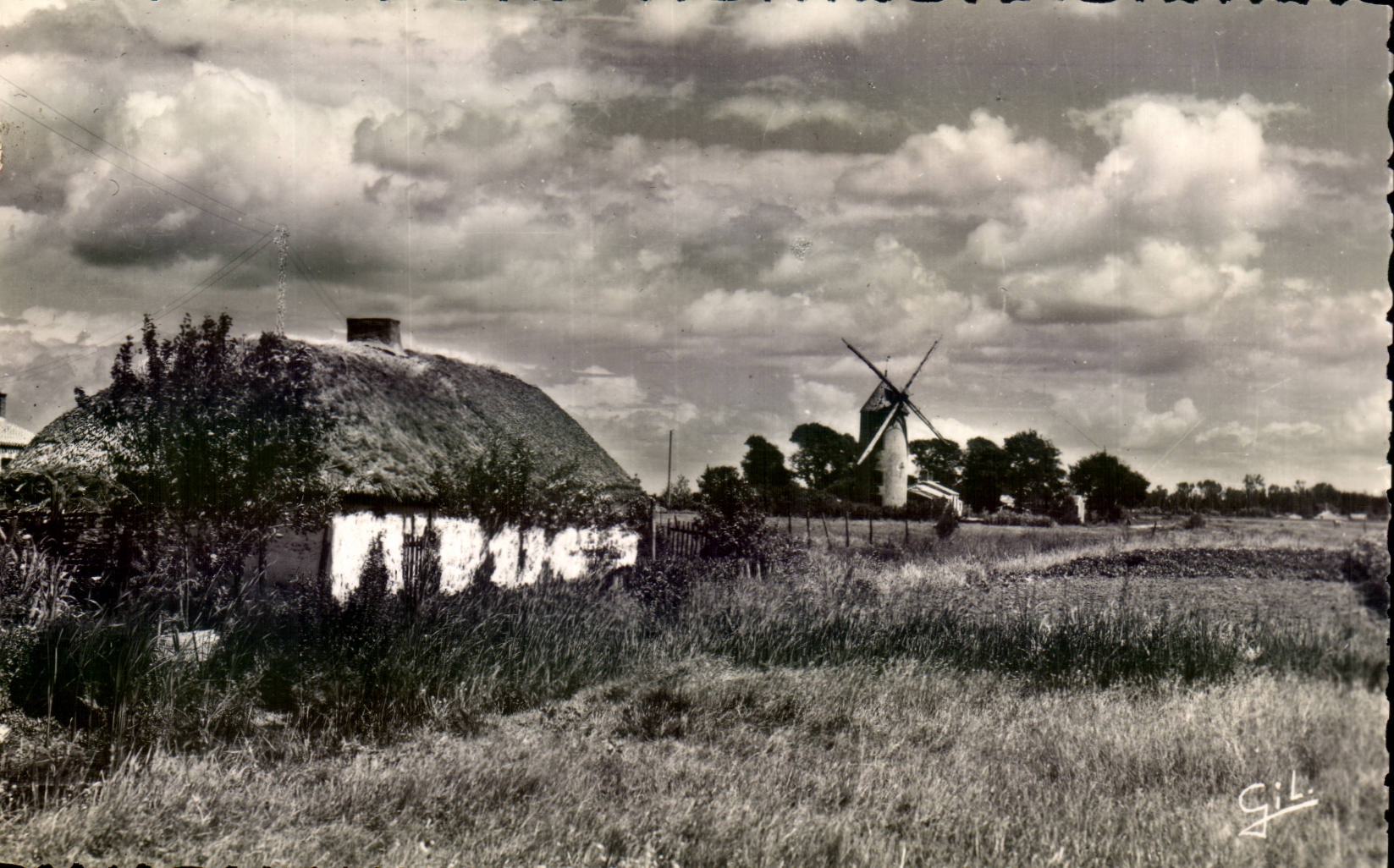 Bourrine und Muhle mit dem Land der Einfassungen CPA (Muhlhirse)