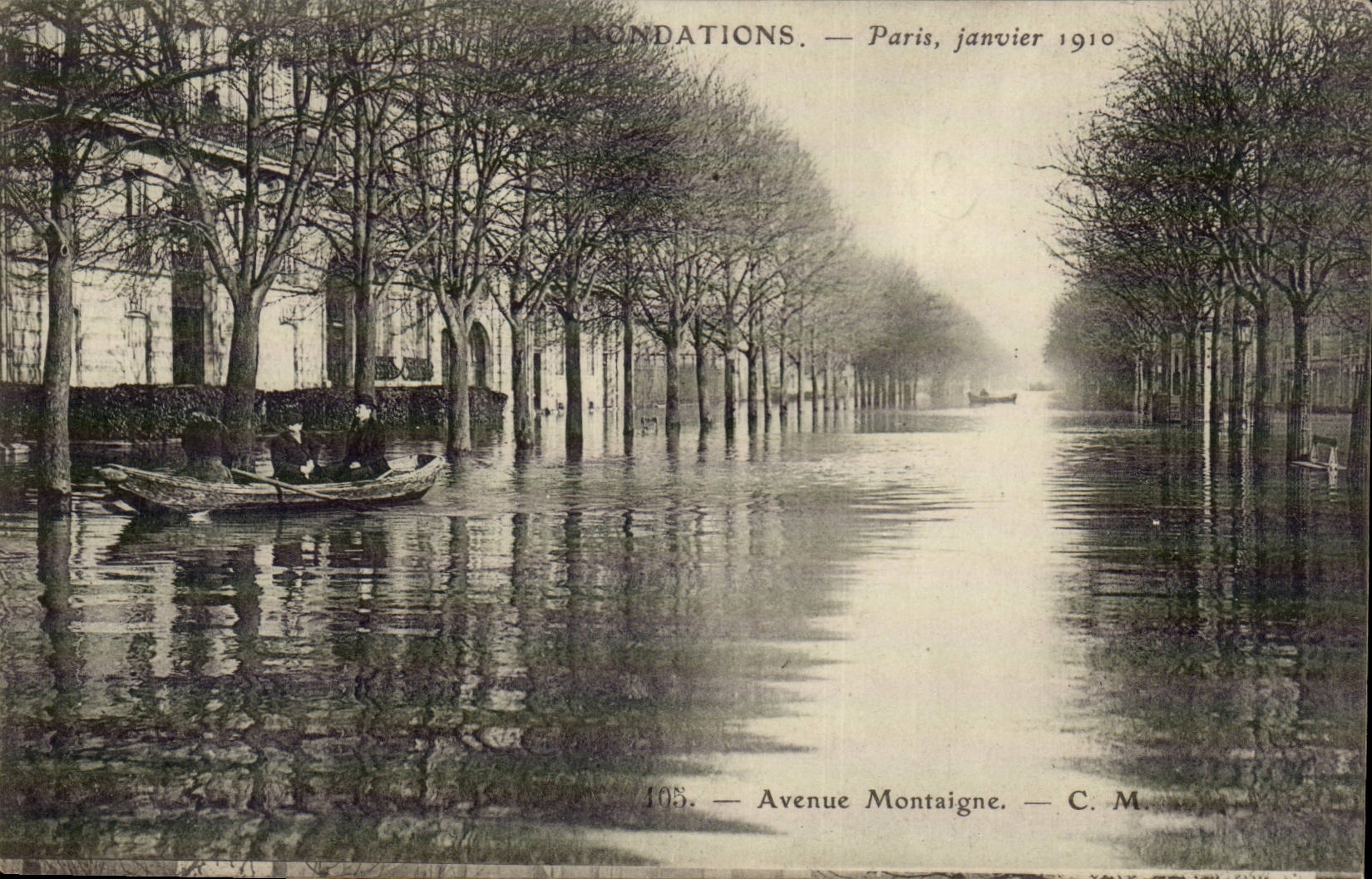 Raw CPA Floods of the Seine Paris Montaigne Avenue
