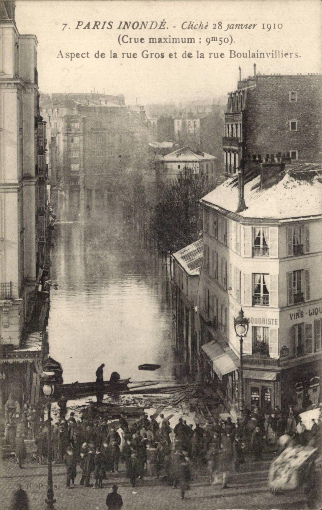 Paris 16 - La Grande Crue de la Seine Janvier 1910 - Crue maximum 9m50 Aspect de la Rue Gros - CPA 
