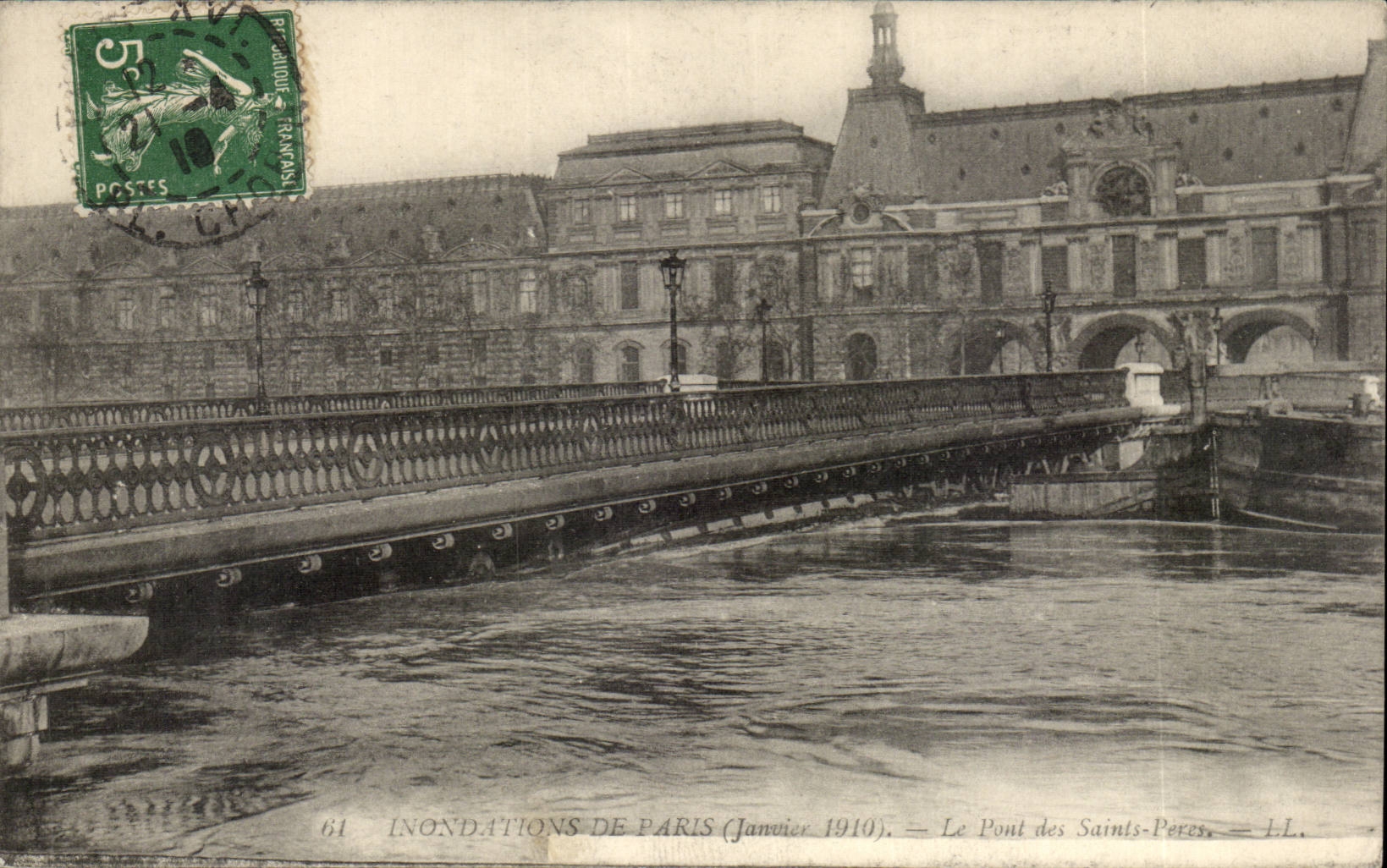 Paris - 6 - the Great Rising of the Seine January 1910 - the Bridge of the Saints Fathers - CPA