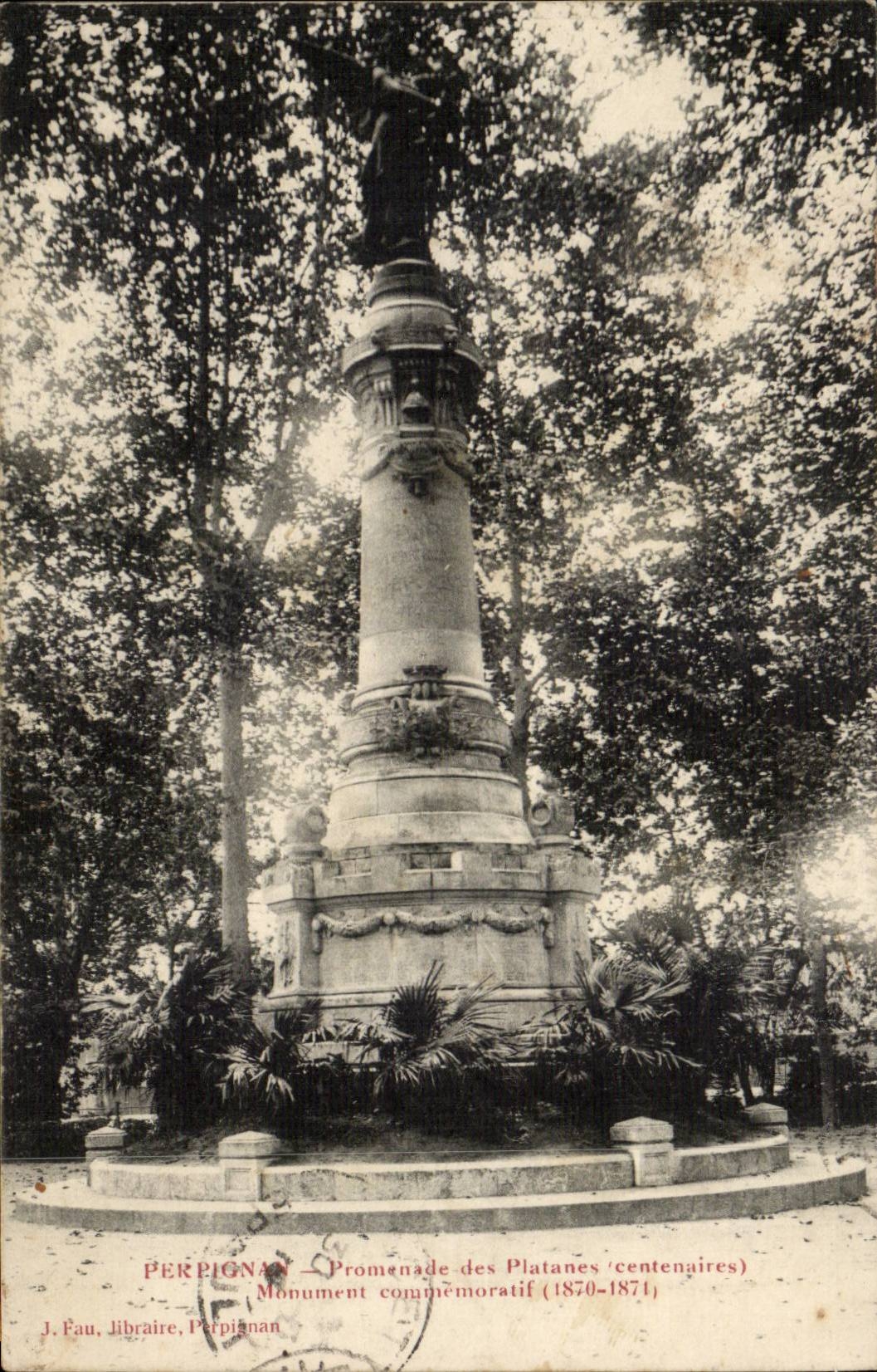 Perpignan CPA Promenade des platanes (centenaires) Monument commemoratif