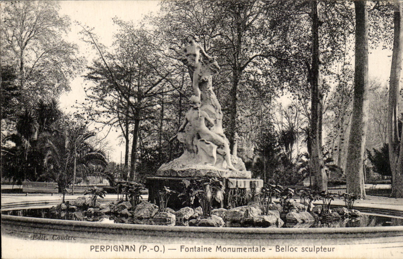 Perpignan CPA Fontaine monumentale Belloc sculpteur