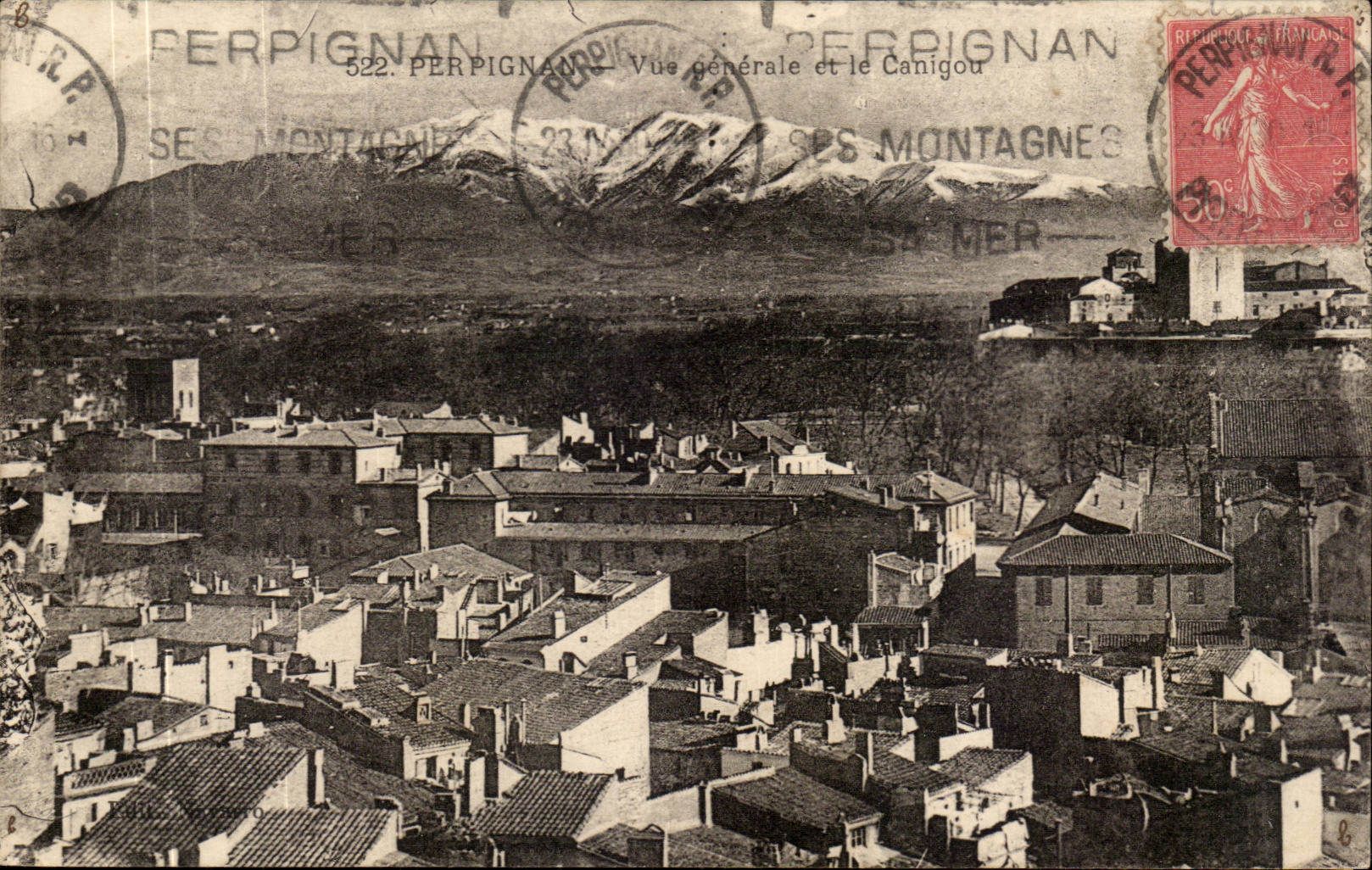 Perpignan - Vue Generale et le Canigou CPA