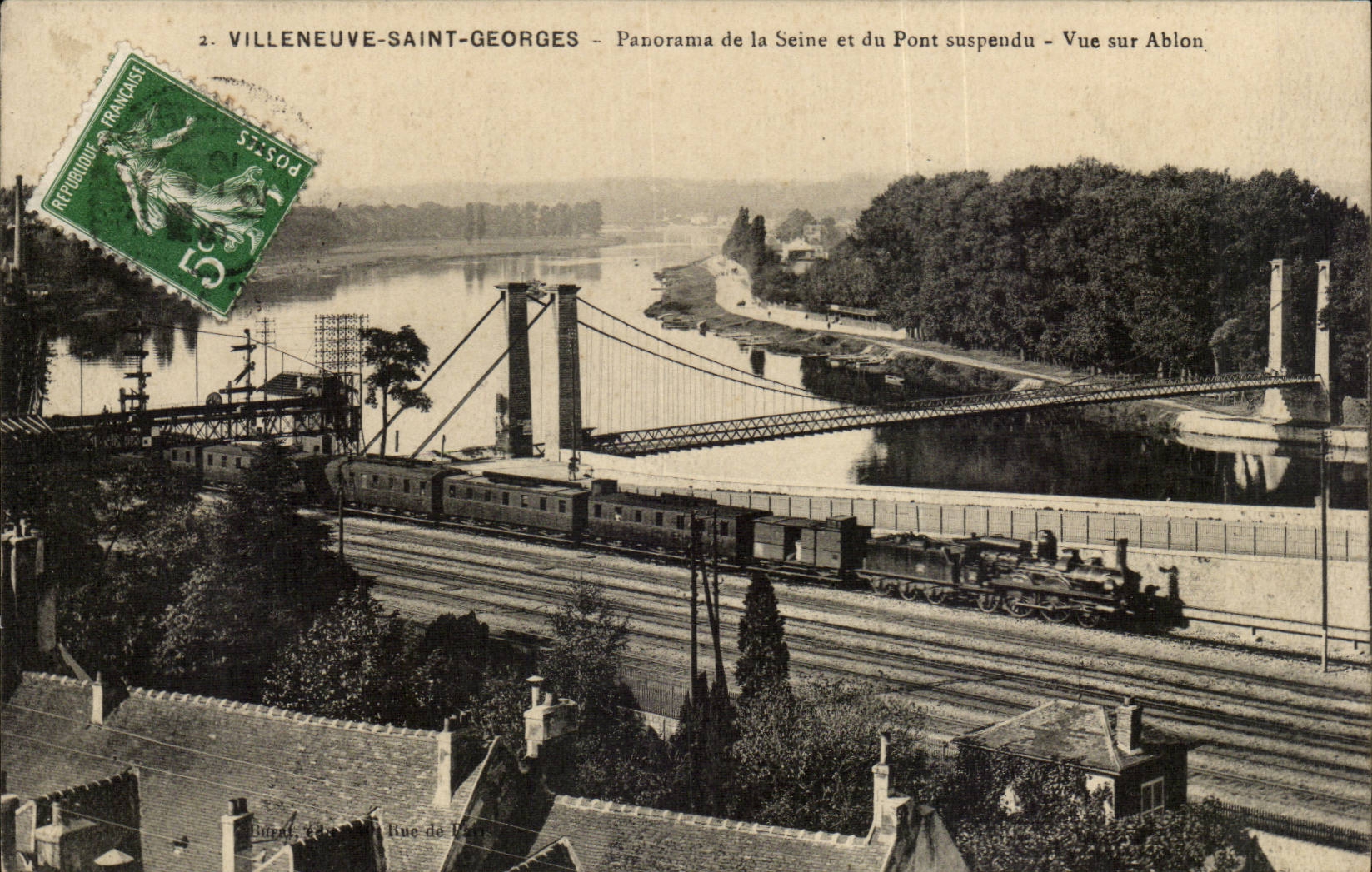 Villeneuve Saint Georges CPA Panorama of the Seine and suspension bridge Seen on Ahun (train) TOP