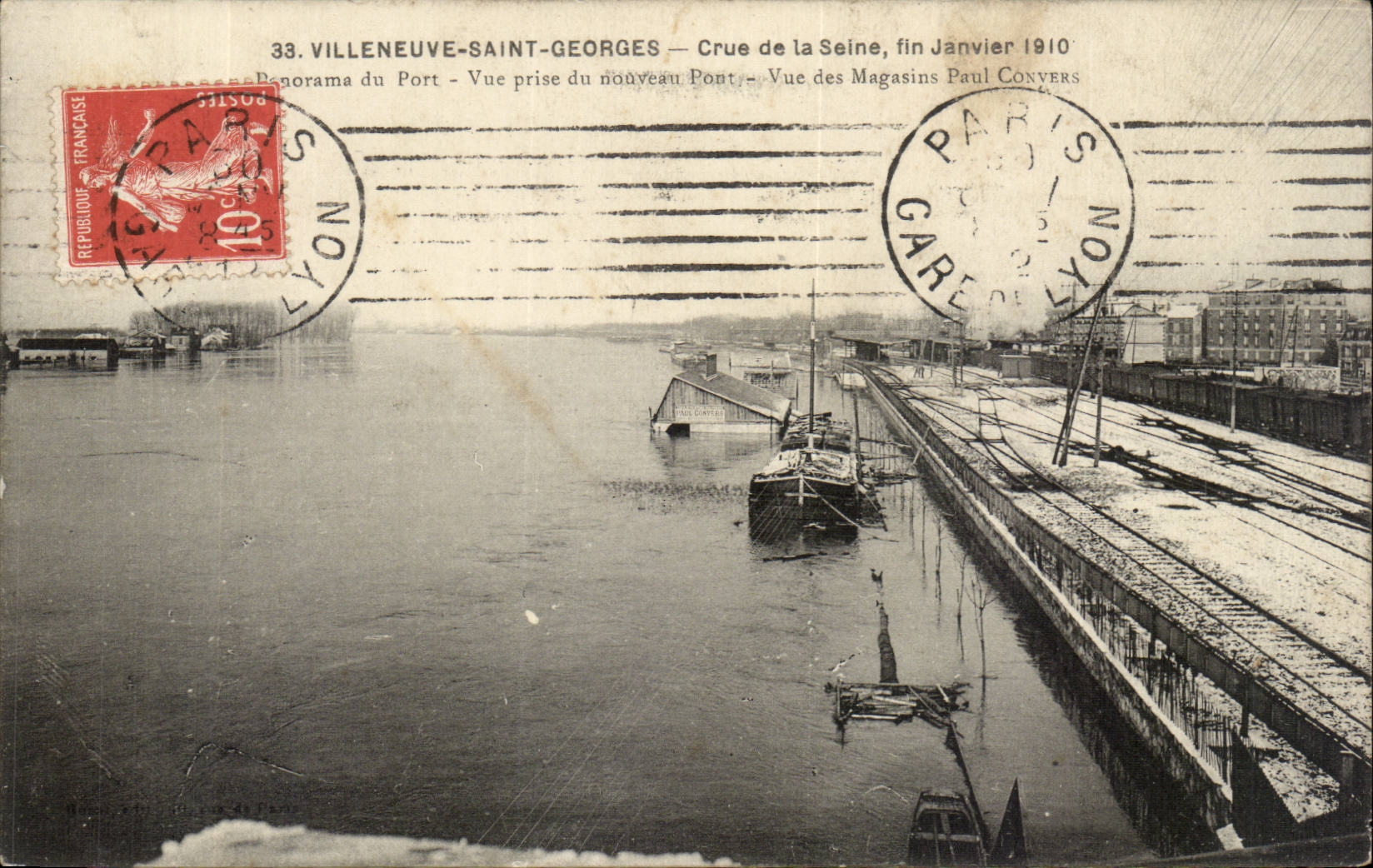 Villeneuve Saint Georges CPA Raw of the Seine January 1910 Panorama of the port Seen of the stores Paul Convers