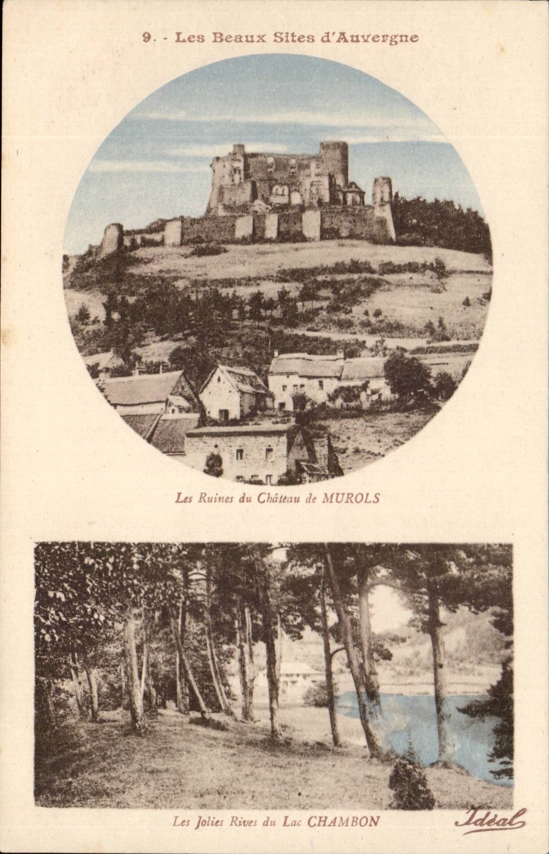 Auvergne CPA Les ruines du chateau de murols Les jolies rives du lac Chambon