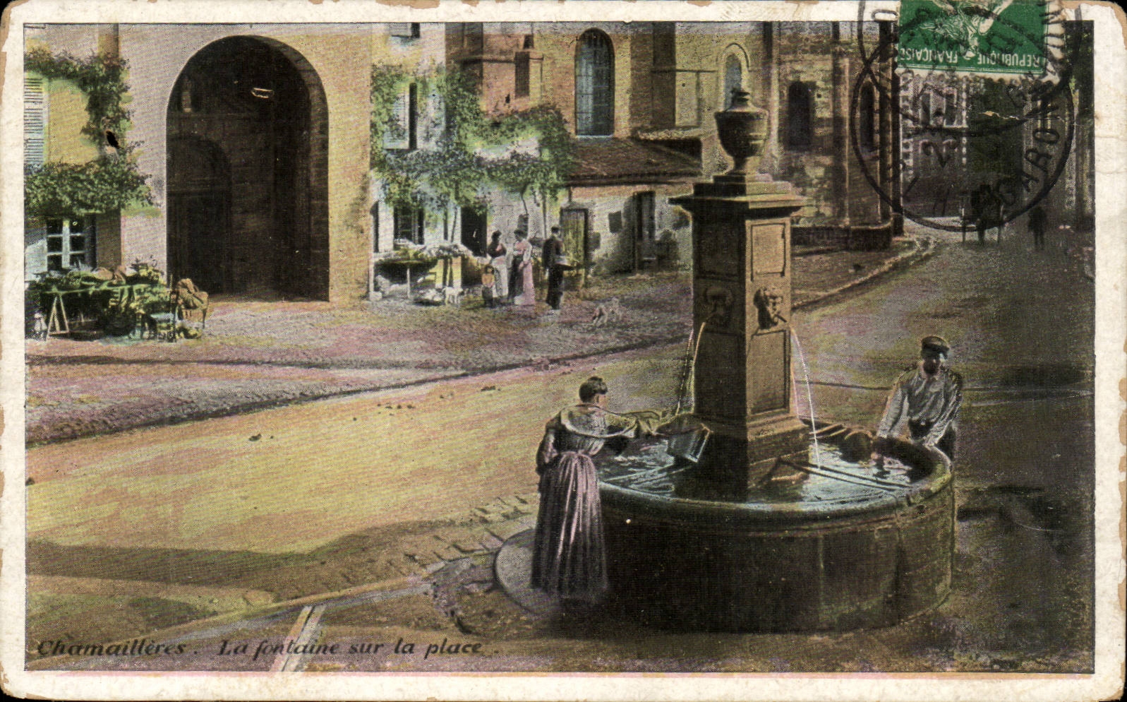 Auvergne CPA Chamailleres the fountain on the place
