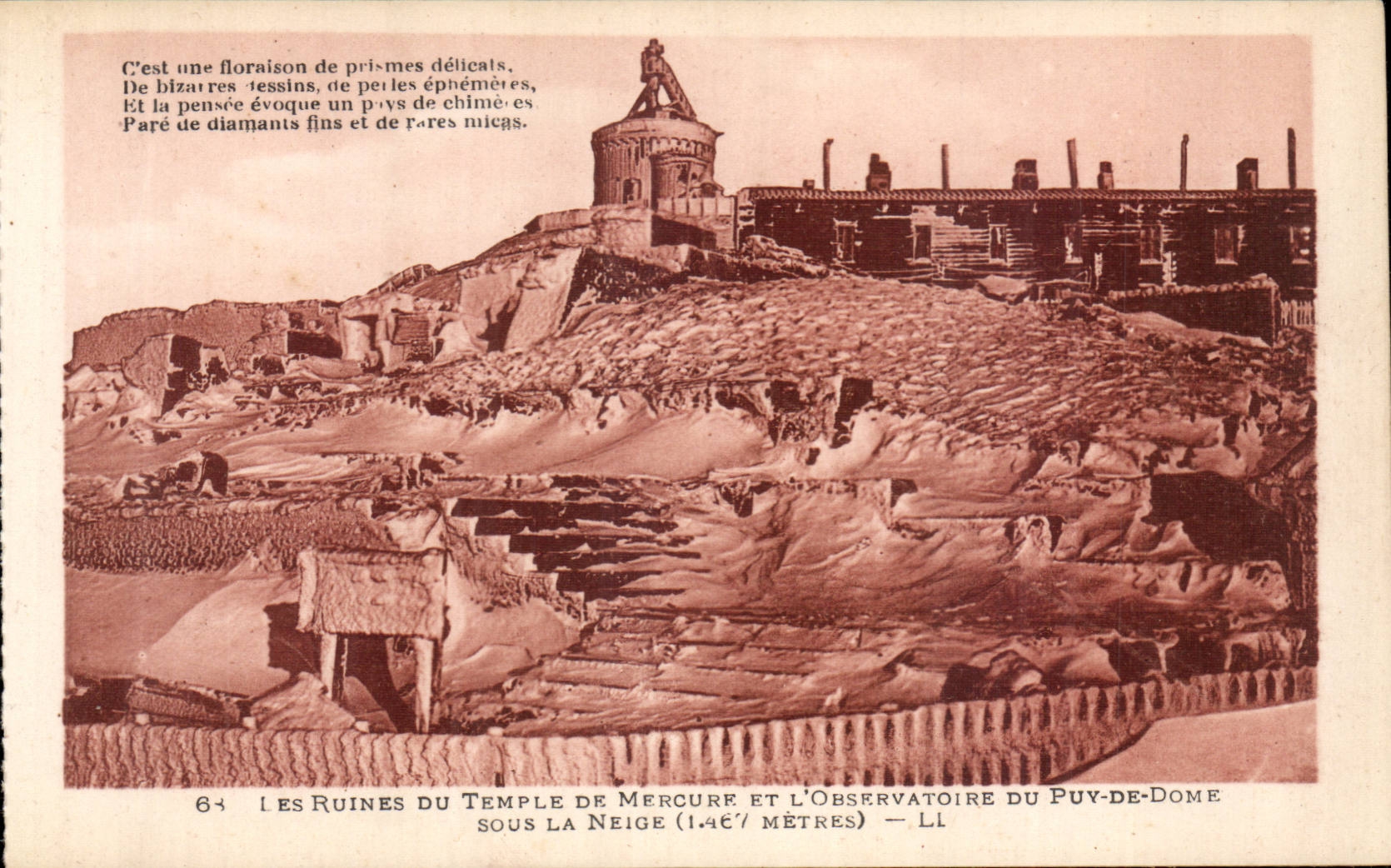 Ruins of Temle de Mercure and the Observatory of Puy de Dome Under Snow 1467 m - CPA