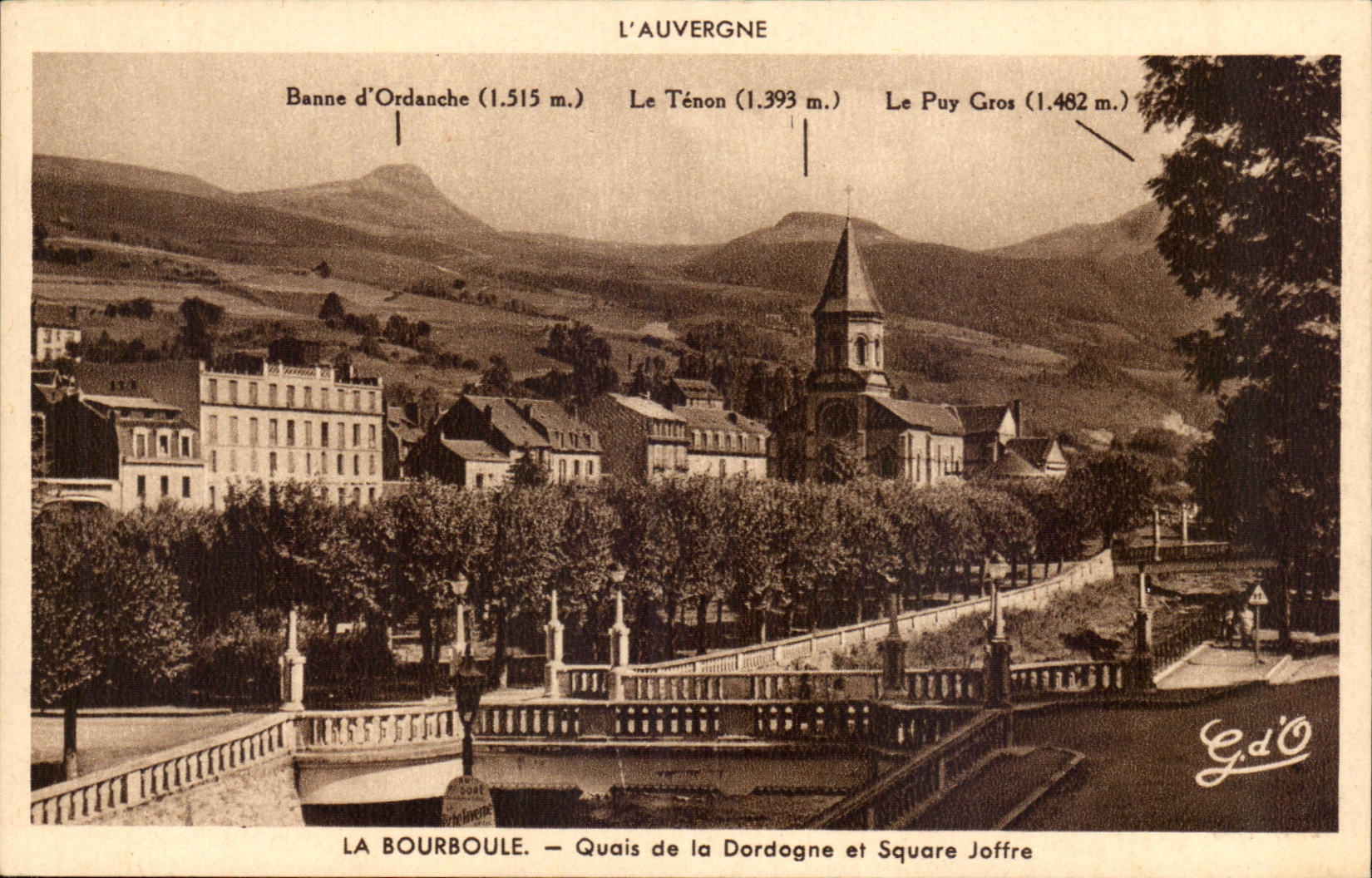 Bourboule - Quay of the Dordogne and Square Jaffre - CPA