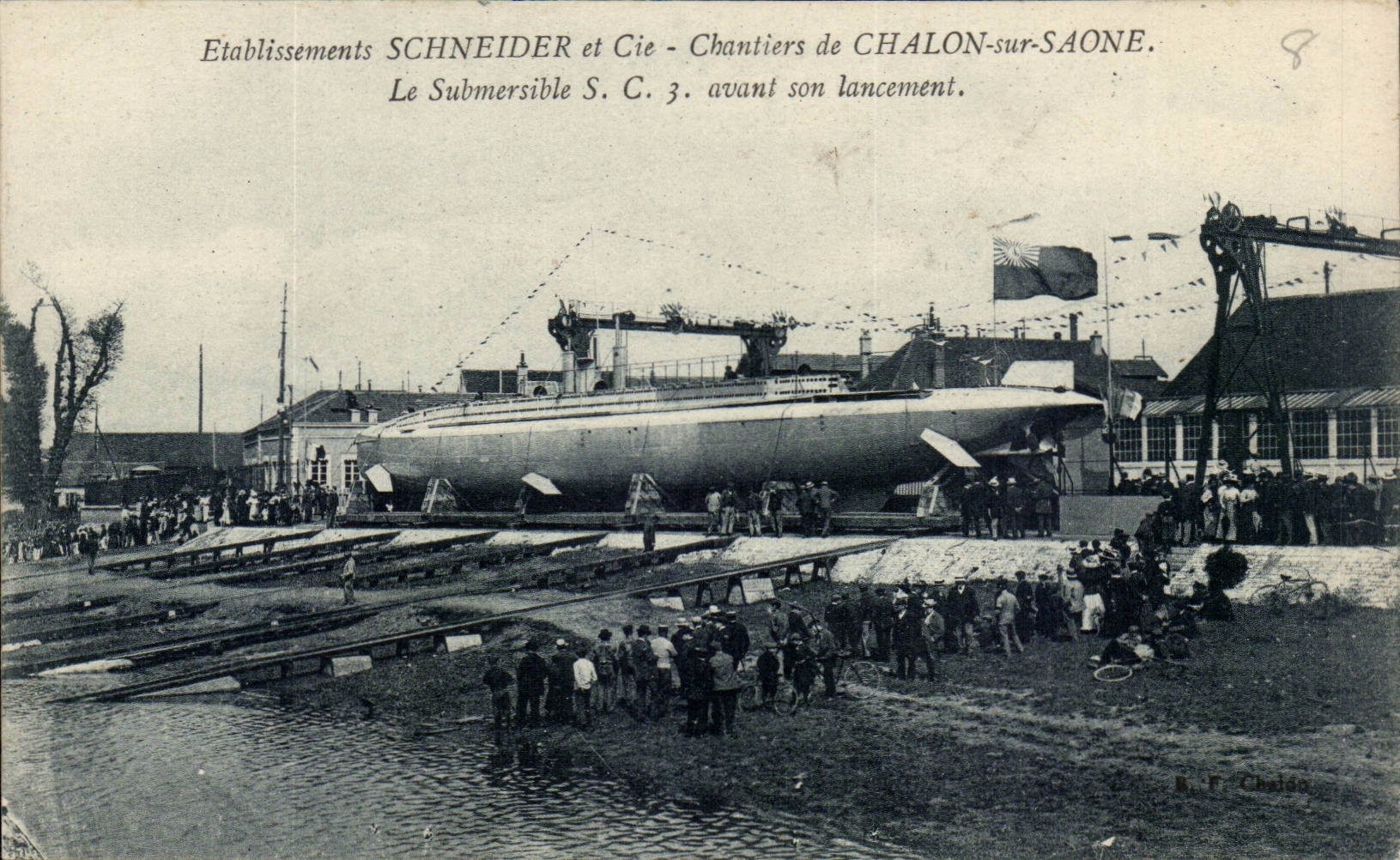 CPA Etablissements Schneider Chantiers de Chalon sur SAone Le submersible SC3 avant son lancement (sous mrin submarine)