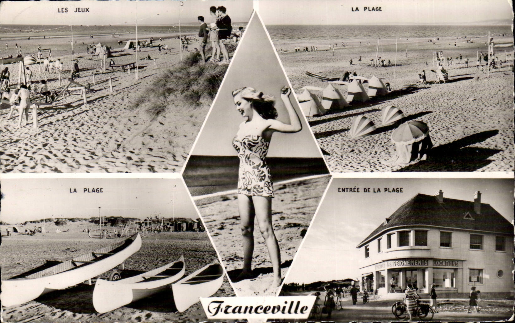 Franceville - Souvenir - beautiful woman in old fashioned bathing follows - CPA