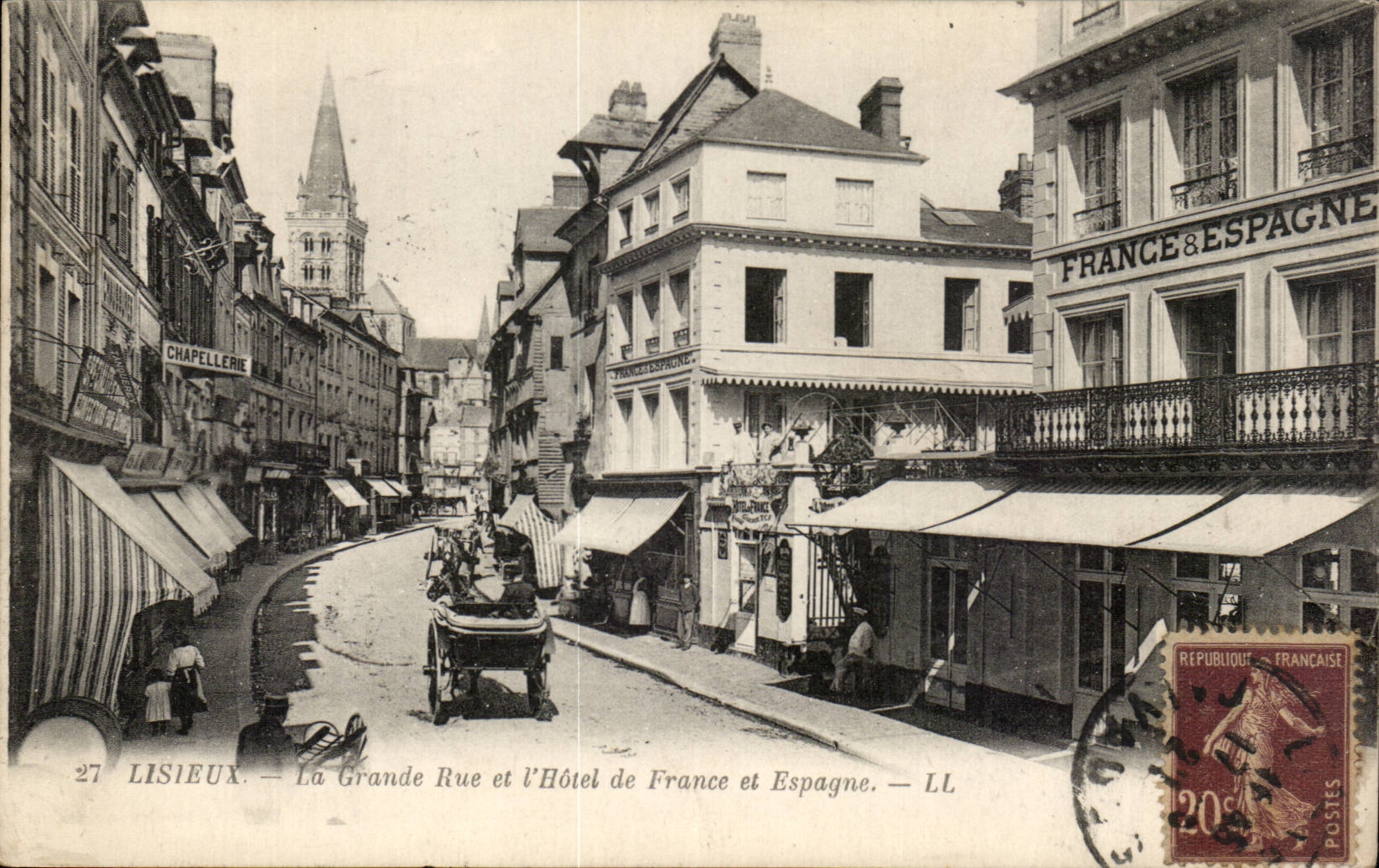 Lisieux - Hauptstrasse und das Hotel von Frankreich und von Spanien CPA