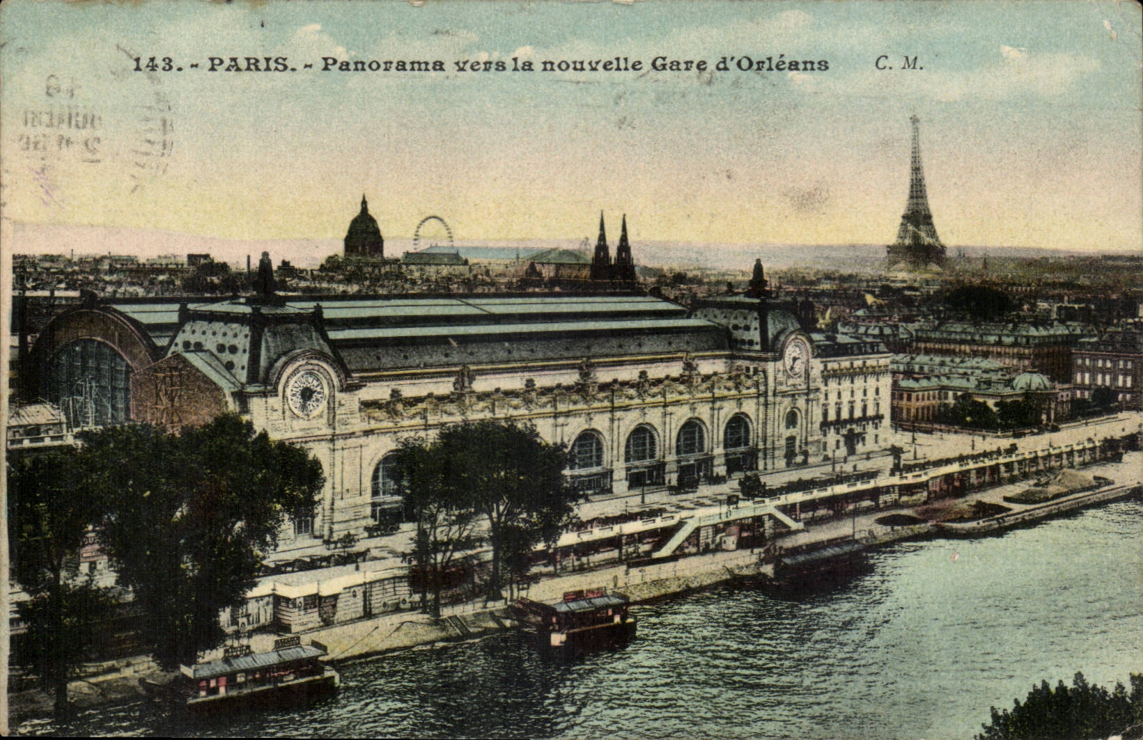 Paris CPA Panorama towards the new station of Orleans (Eiffel Tower Orsay)