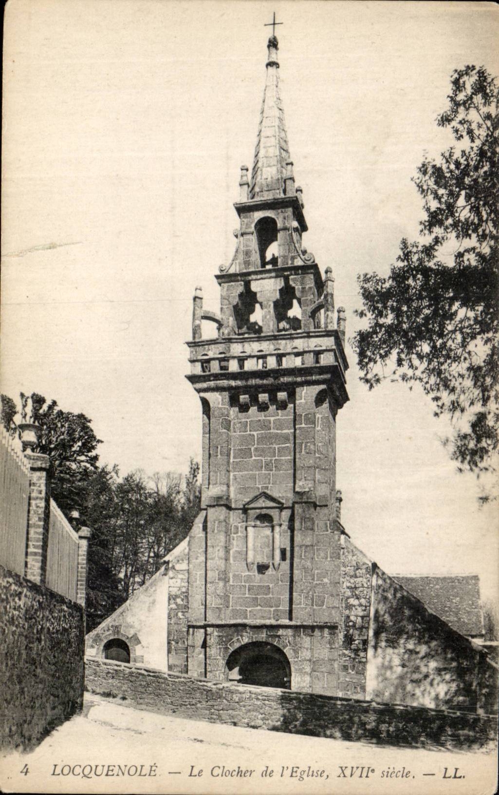 Locquenole CPA the bell-tower of the church