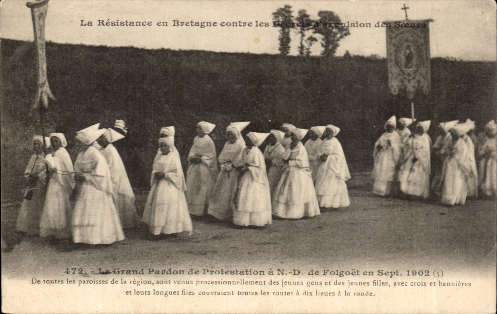 CPA Le grand pardon de protestation a ND de Folgoet en sept 1902 Resistance en Bretagne expulsion des soeurs