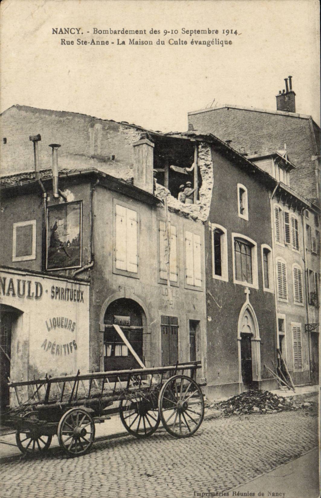 Nancy CPA Bombardement septembre 1914 Rue Ste Anne La maison du culte evangeliste