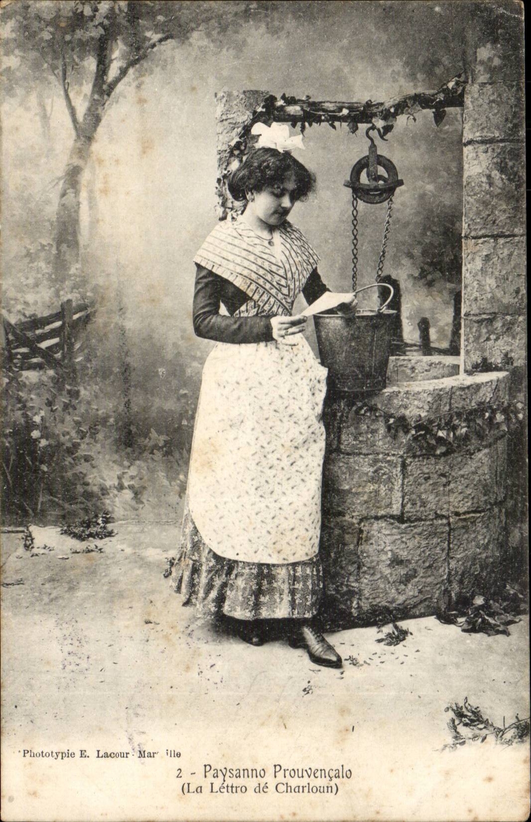 CPA Paysanno Provencalo (the lettro of Charloun) (folklore Provence woman) TOP