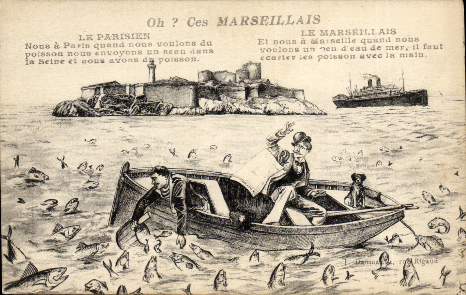 CPA oh these Marseillais the Parisian one (folklore fish)