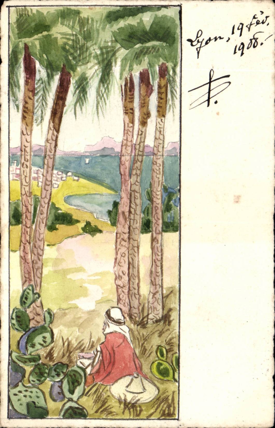 Lyon - 19 fev 1908 - Oase - Palmen -- CPA