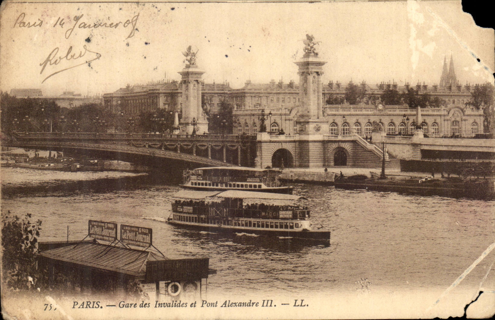 CPA Paris Gare des invalides et pont Alexandre III