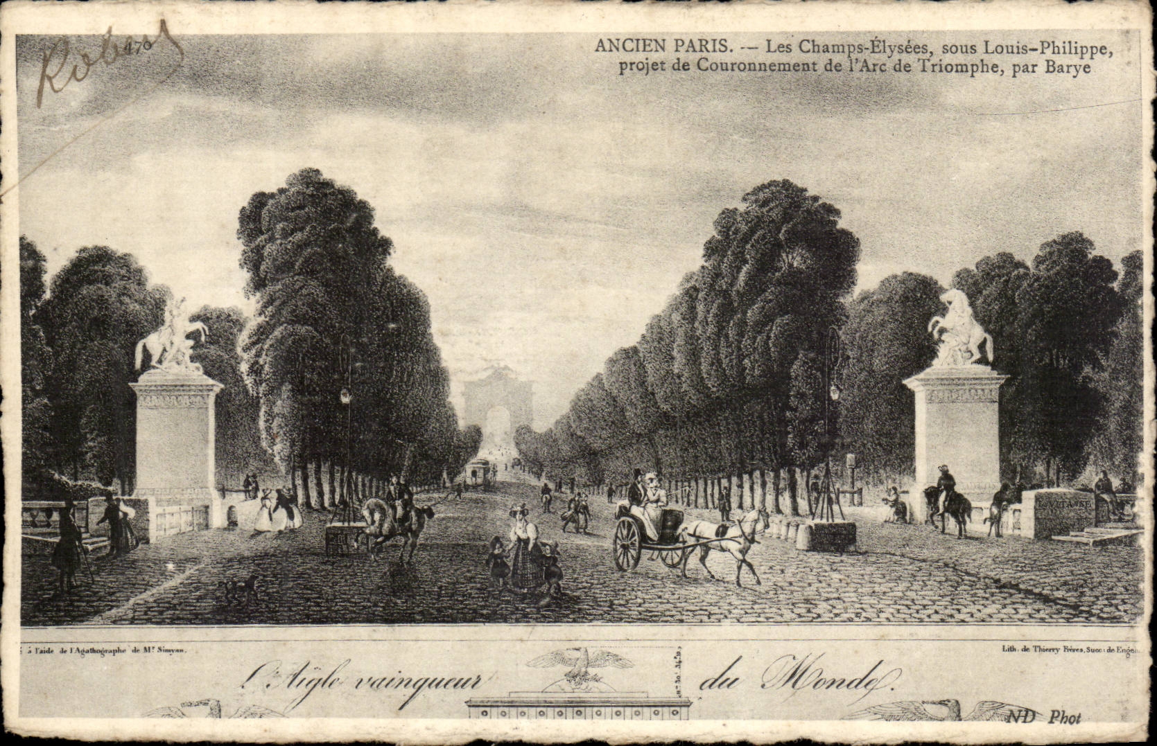 CPA Old Paris the Elysees Fields under Louis Philippe project of crowning of Arc de Triomphe by Barye