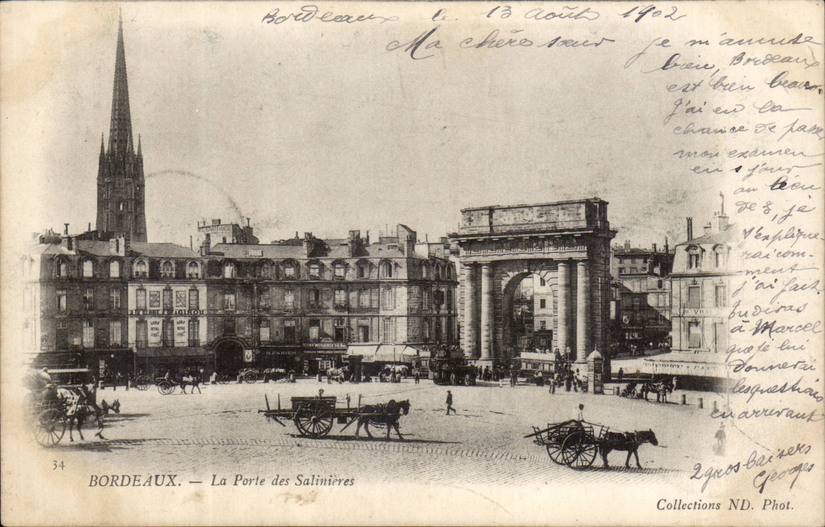 Bordeaux - the Gate of Salinieres - horse - CPA